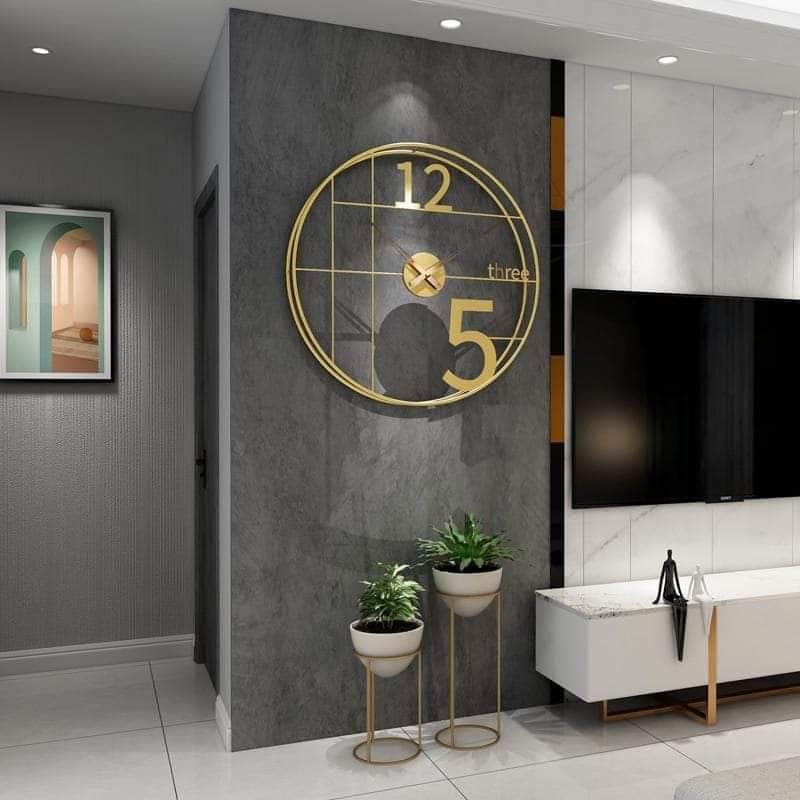 Double Ring Designer Golden Metal Wall Clock