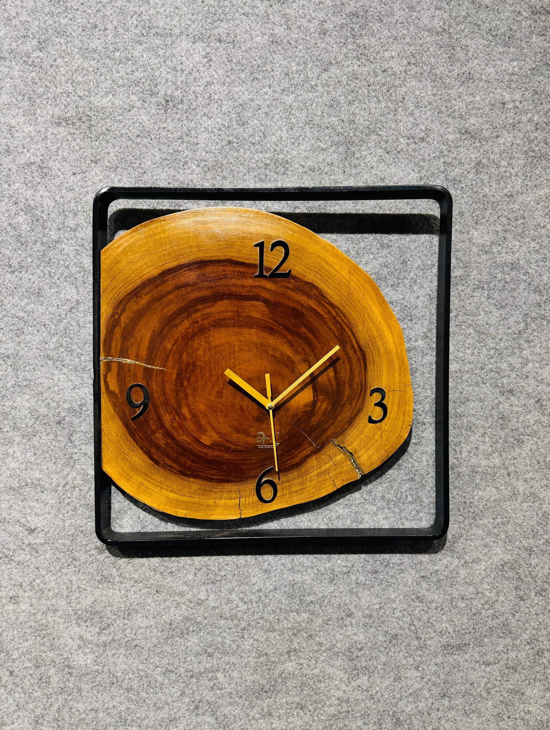Handmade Natural Wood & Metal Frame Wall Clock