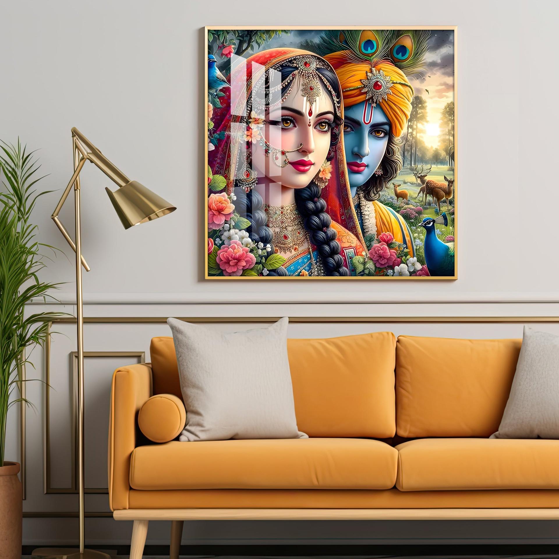 Lovely Radha Krishna Premium Acrylic Square Wall Art - Image 2