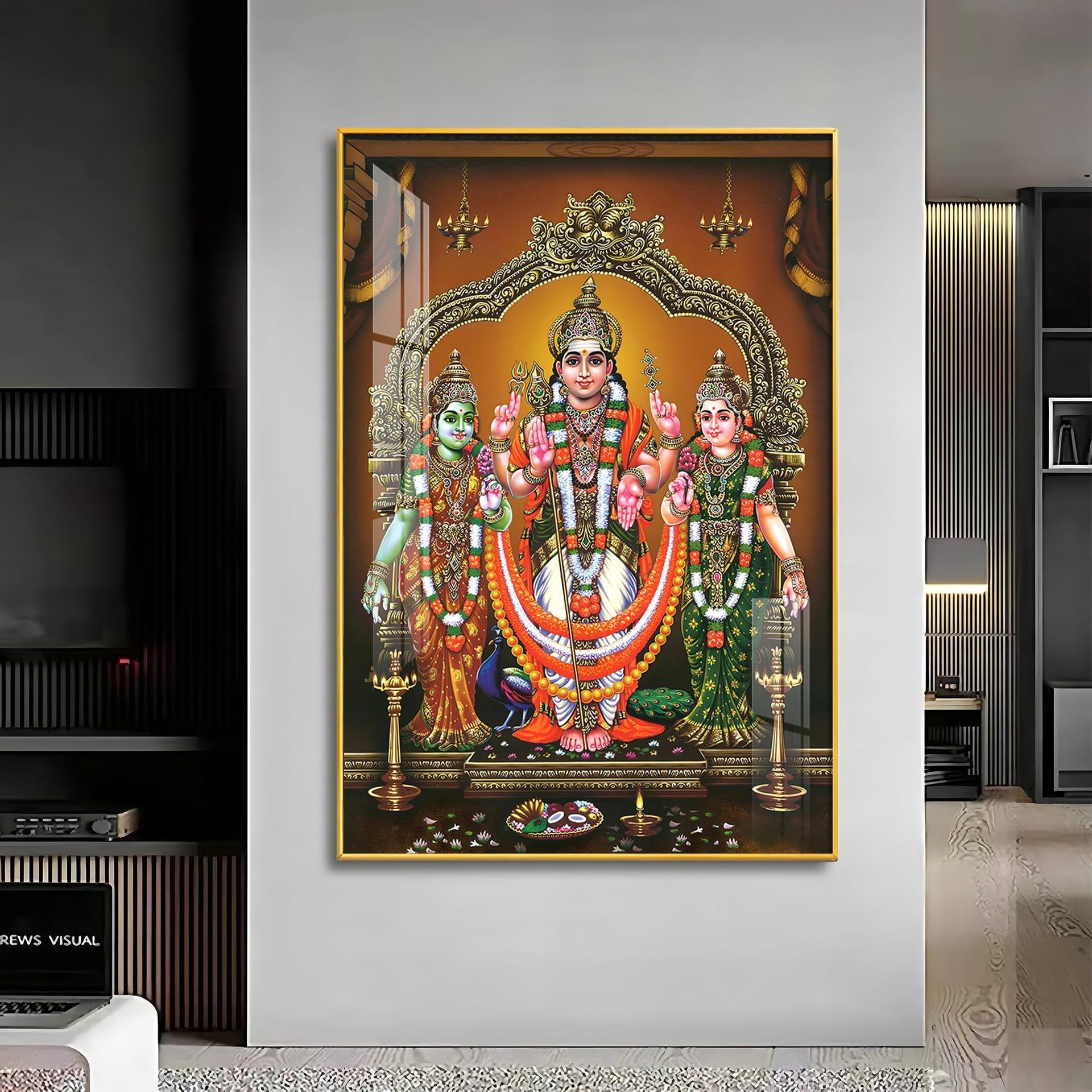 Lord Murugan Valli Deivanai Subramanya Swamy Premium Vertical Acrylic Wall Art