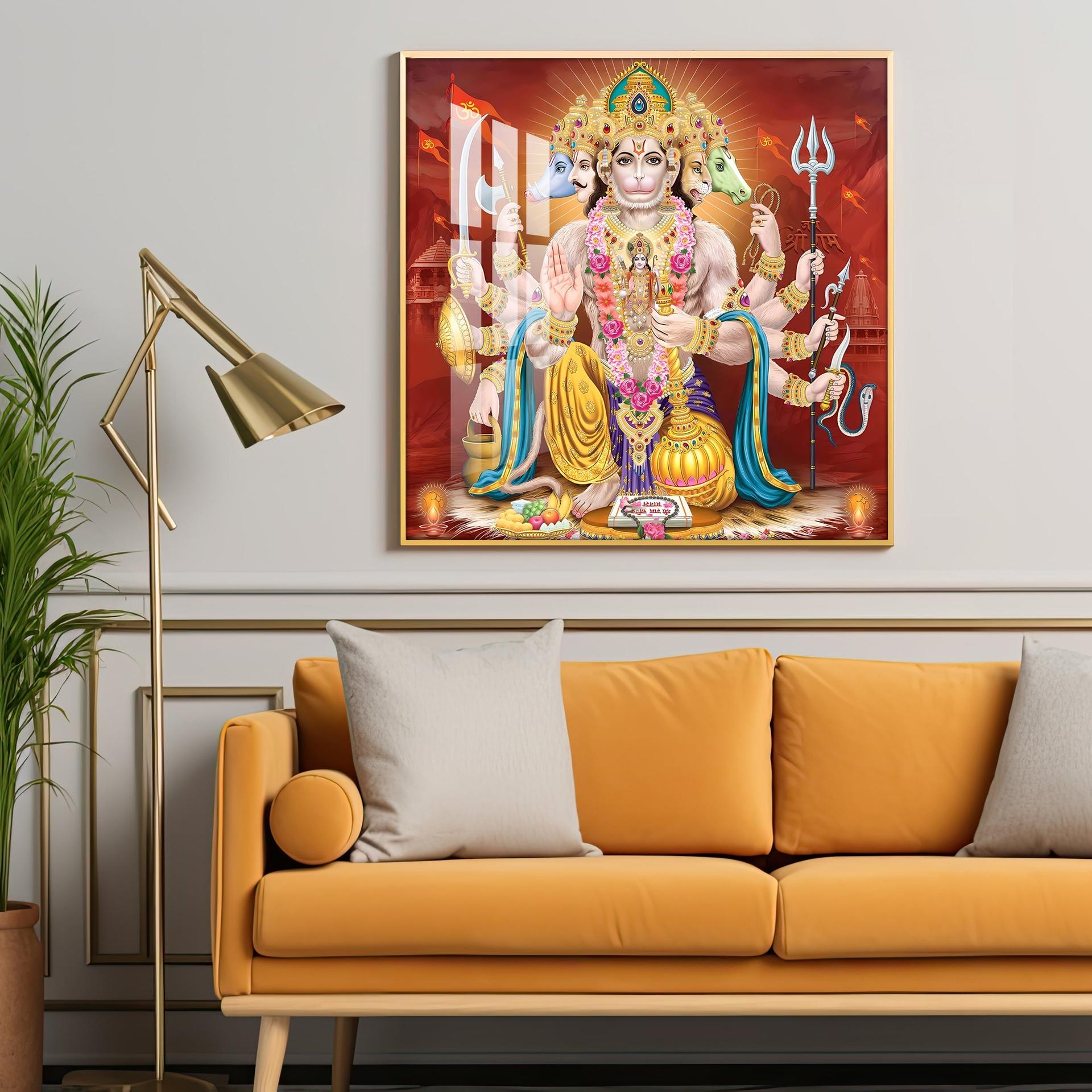 Panchmukhi Hanuman Premium Acrylic Square Wall Art - Image 2