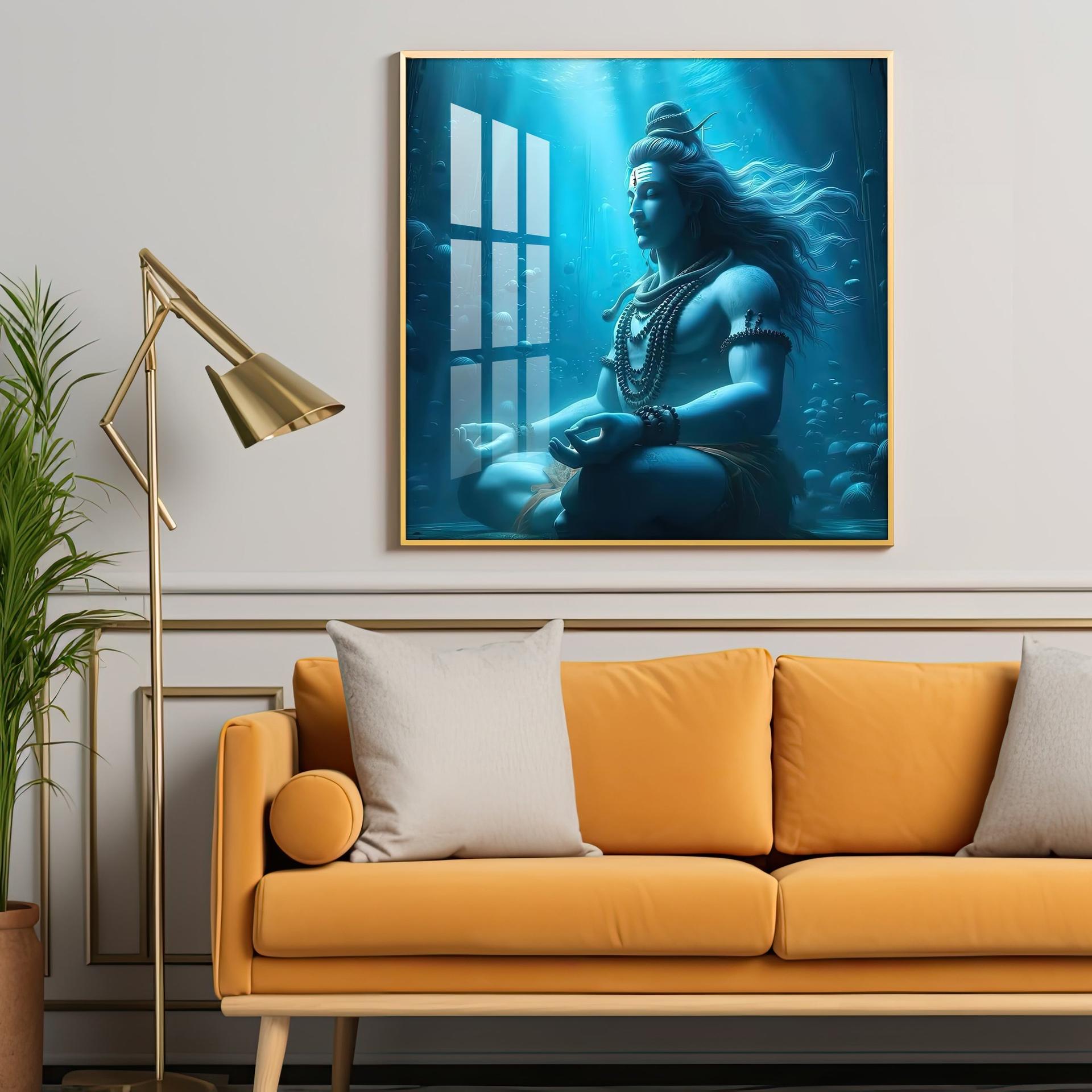 Meditating Shiva Premium Acrylic Square Wall Art - Image 2