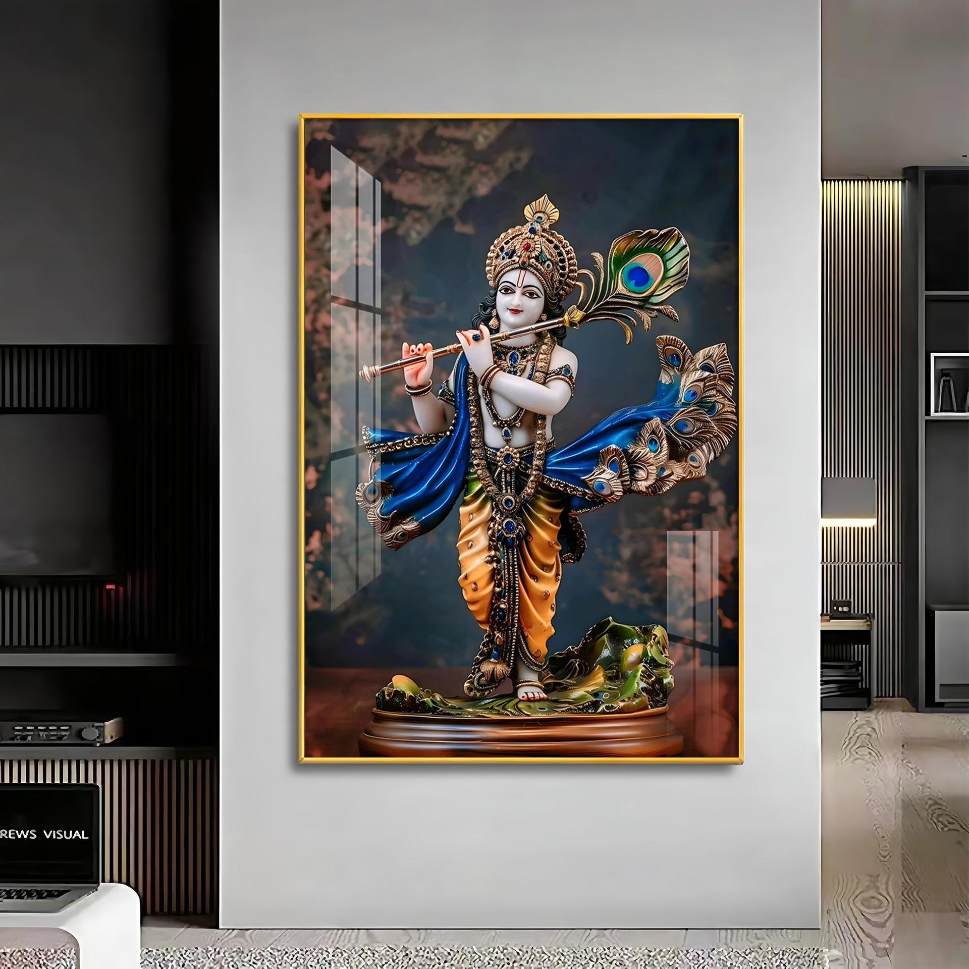 Divine Harmony Of Krishna Premium Vertical Acrylic Wall Art - Image 12