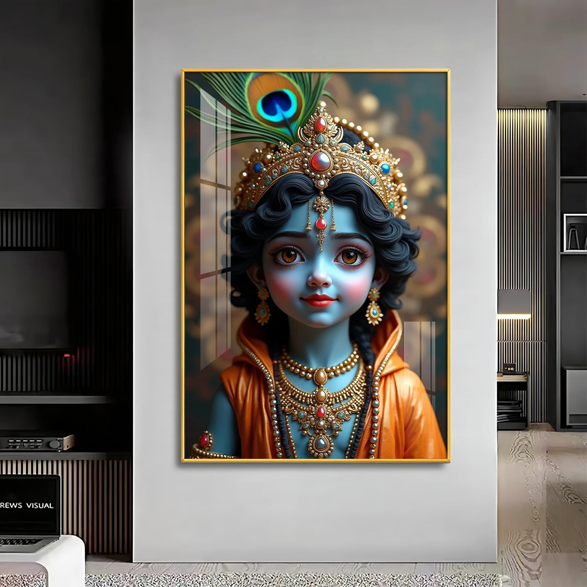 Cute Portriate Of Little Krishna Premium Acrylic Wall Art - Image 11