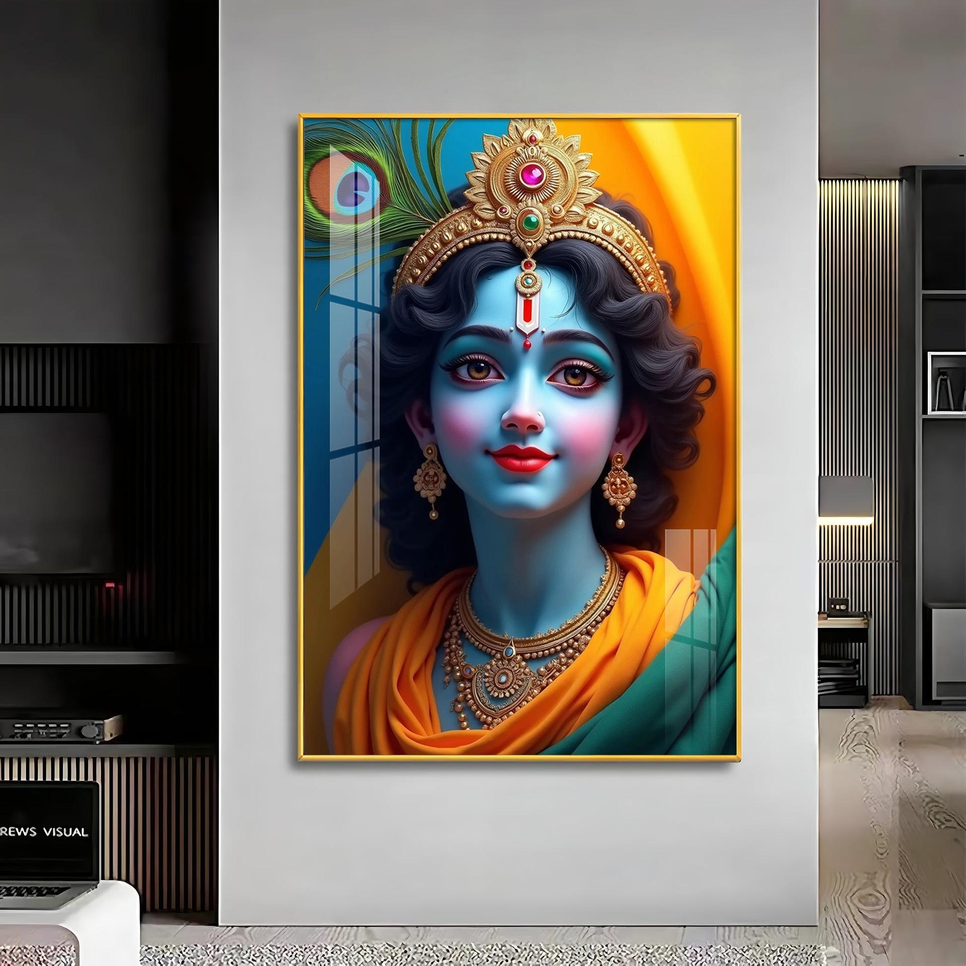 Krishna In Vivid Hues Premium Acrylic Wall Art