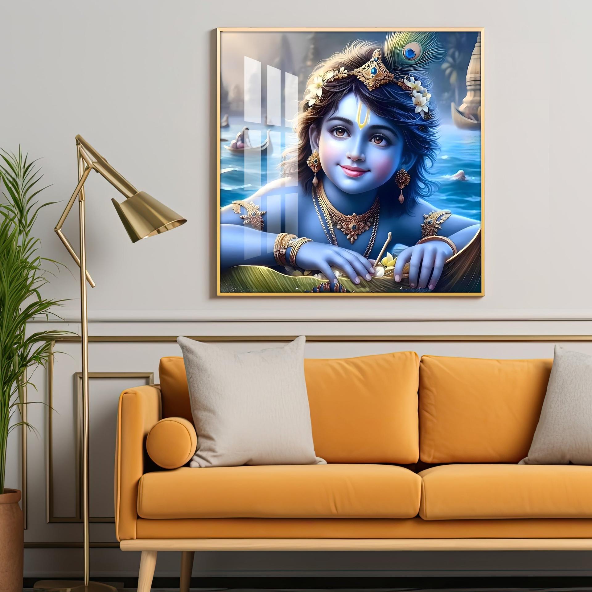 Little Krishna Premium Acrylic Square Wall Art - Image 2