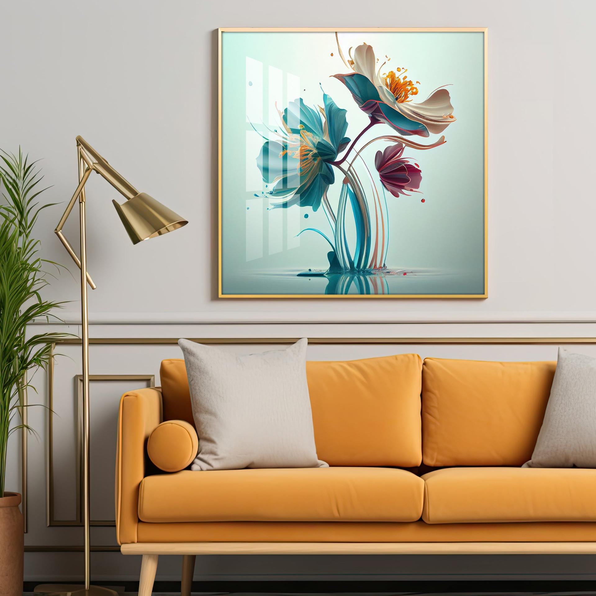 Beautiful Surrealistic Flowers Premium Acrylic Square Wall Art - Image 3