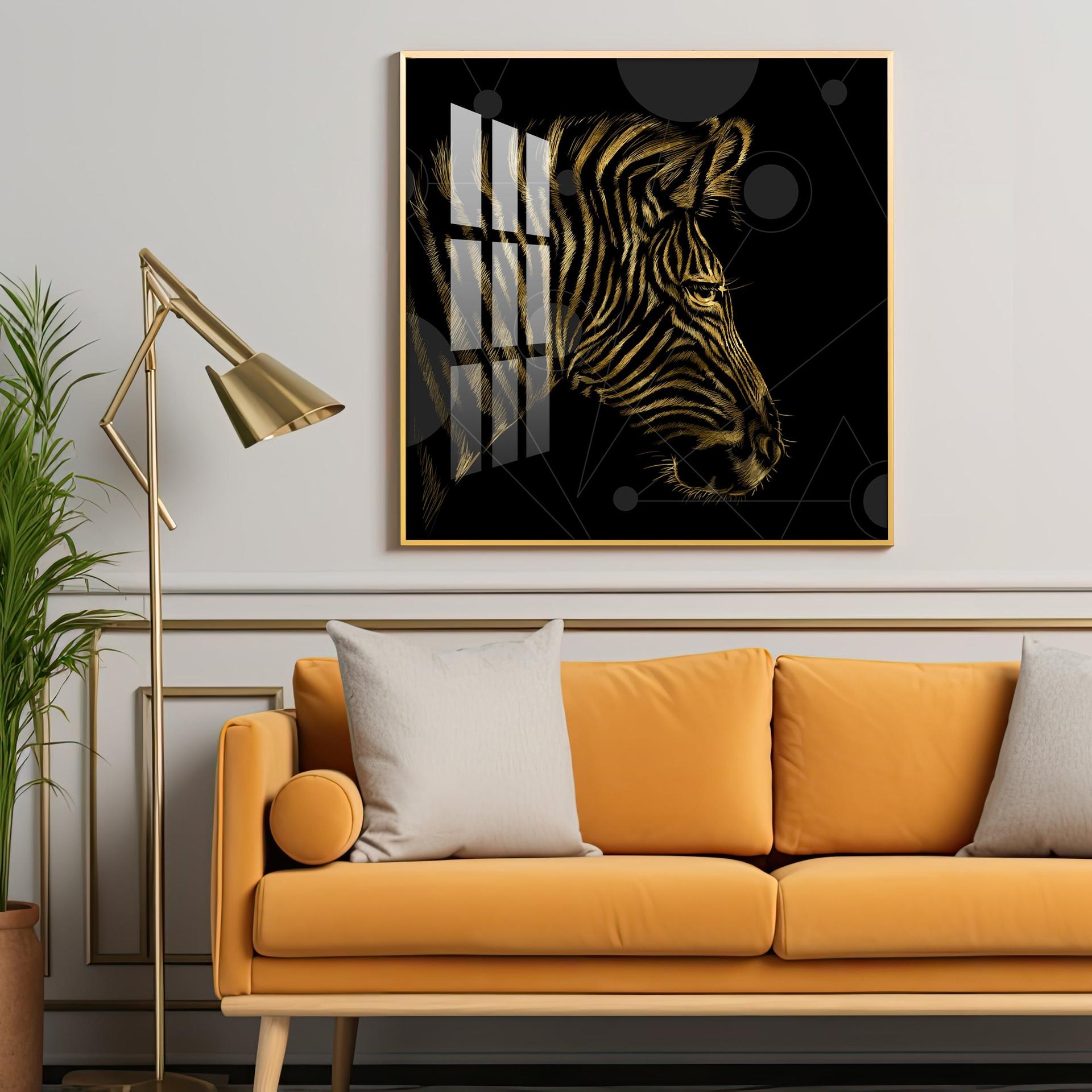 Modern Zebra Abstract Art Living Room Premium Acrylic Square Wall Art - Image 2