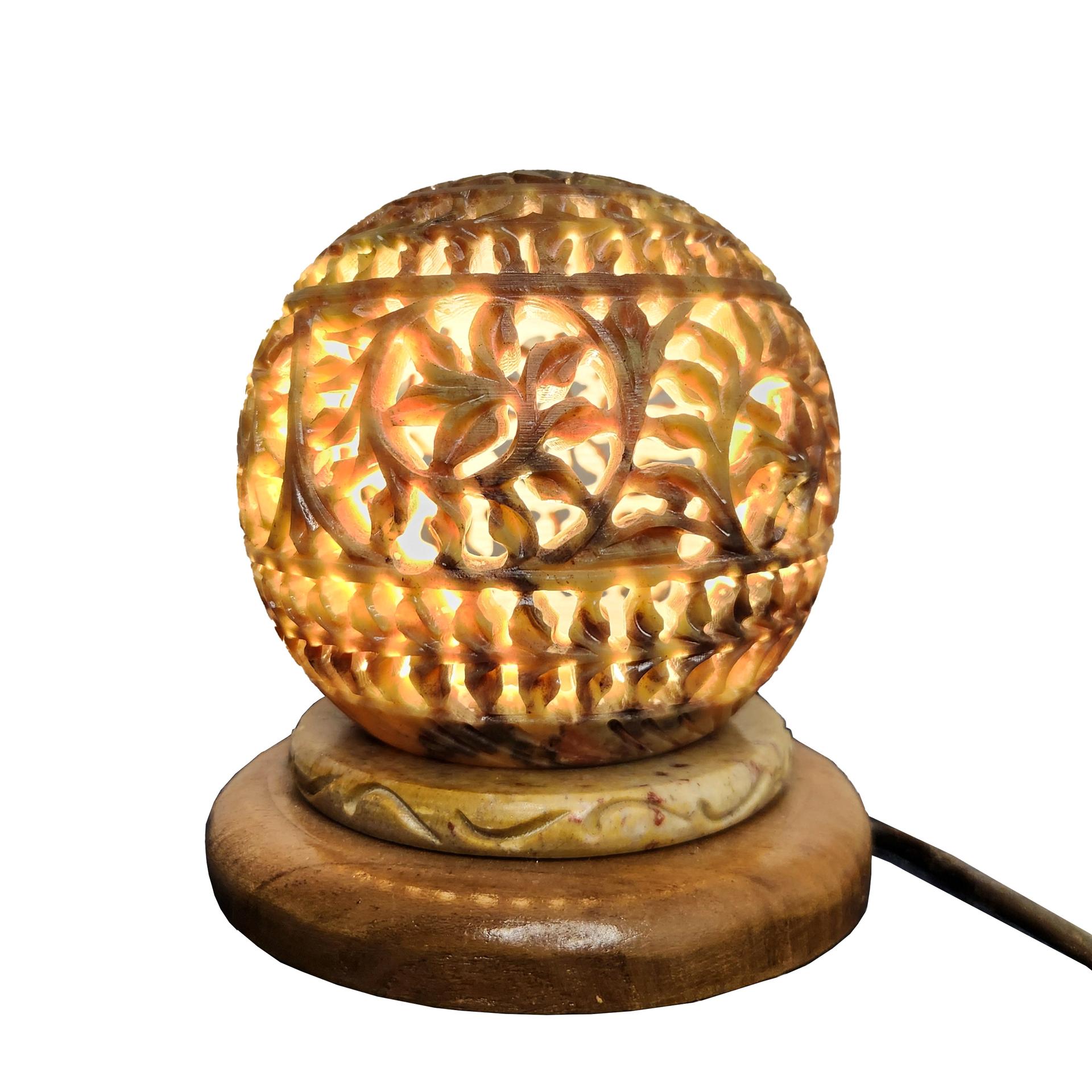 Hand-Carved Stone Lamp With Wooden Stand - Image 3