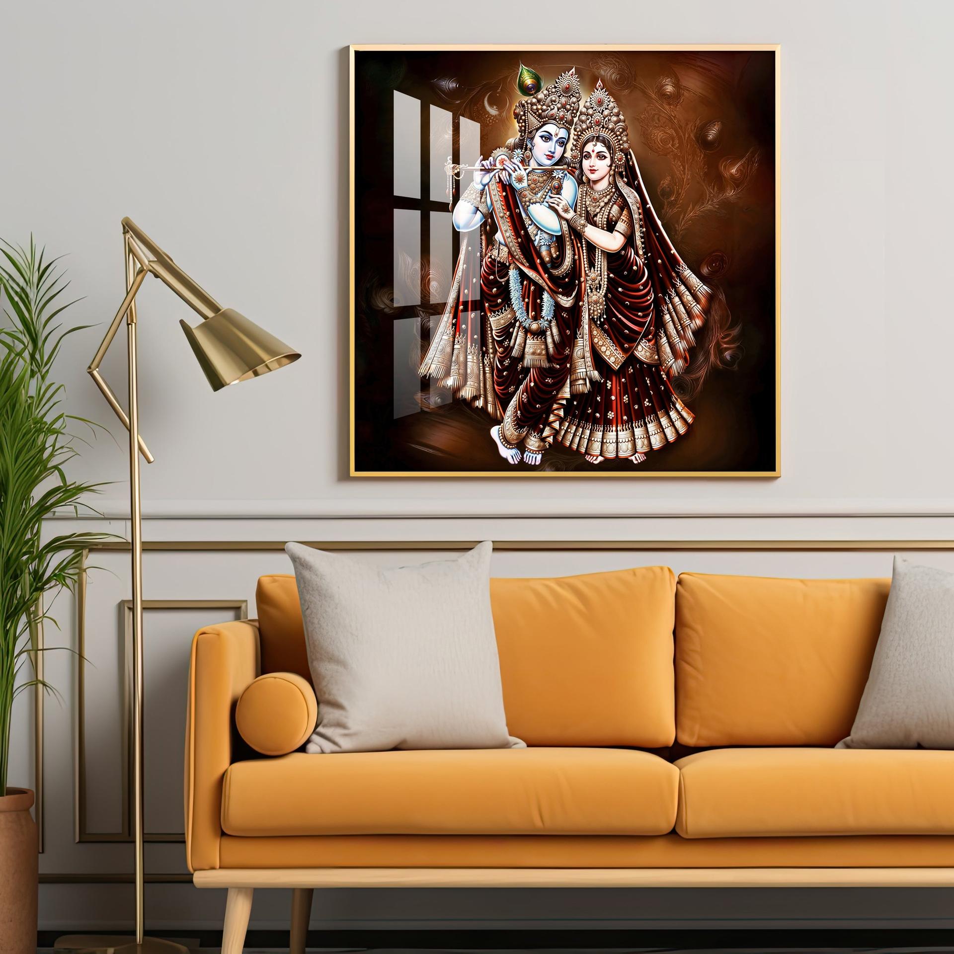 Beautiful Radha Krishna Premium Acrylic Square Wall Art - Image 2