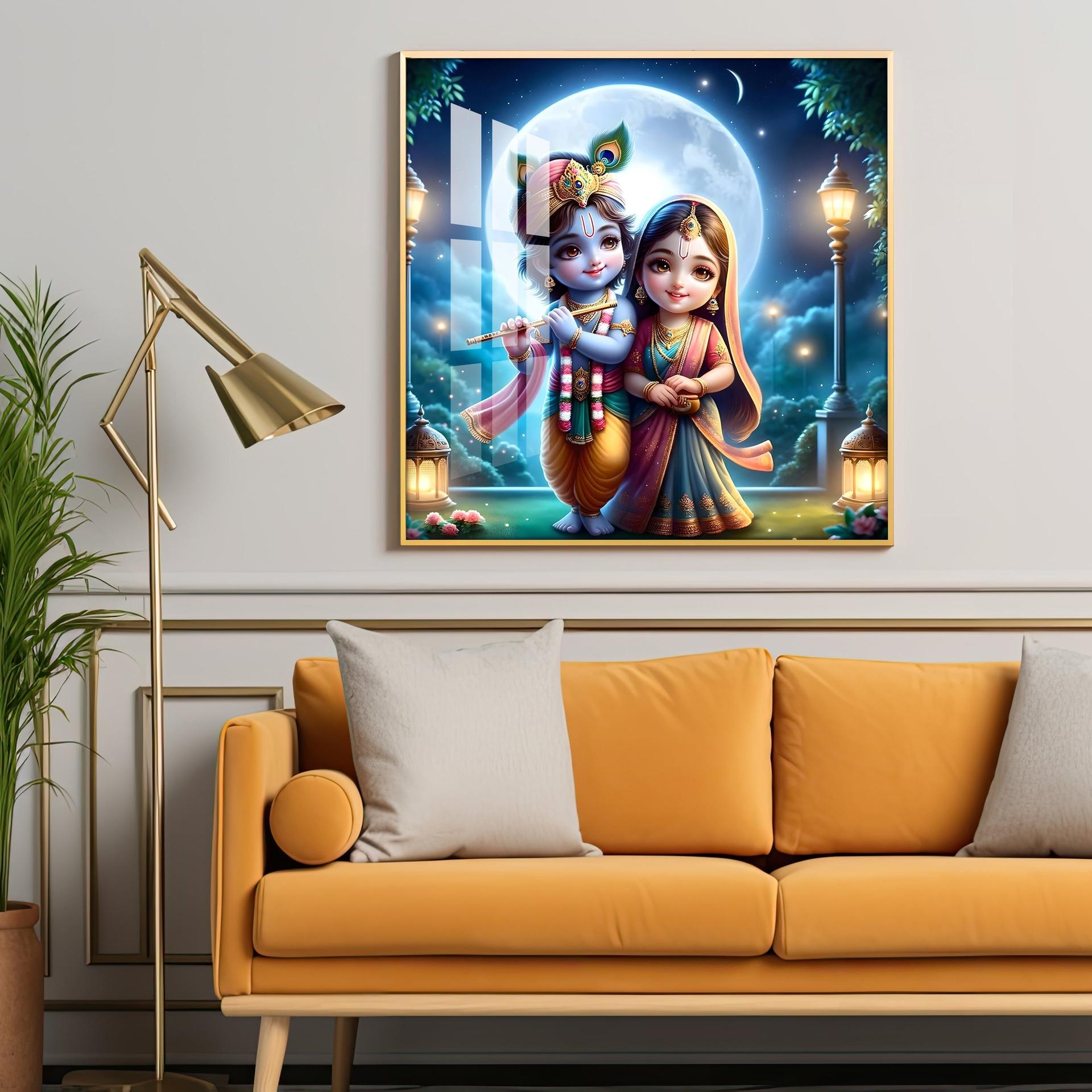 Cute Radha Krishna Premium Acrylic Square Wall Art - Image 2