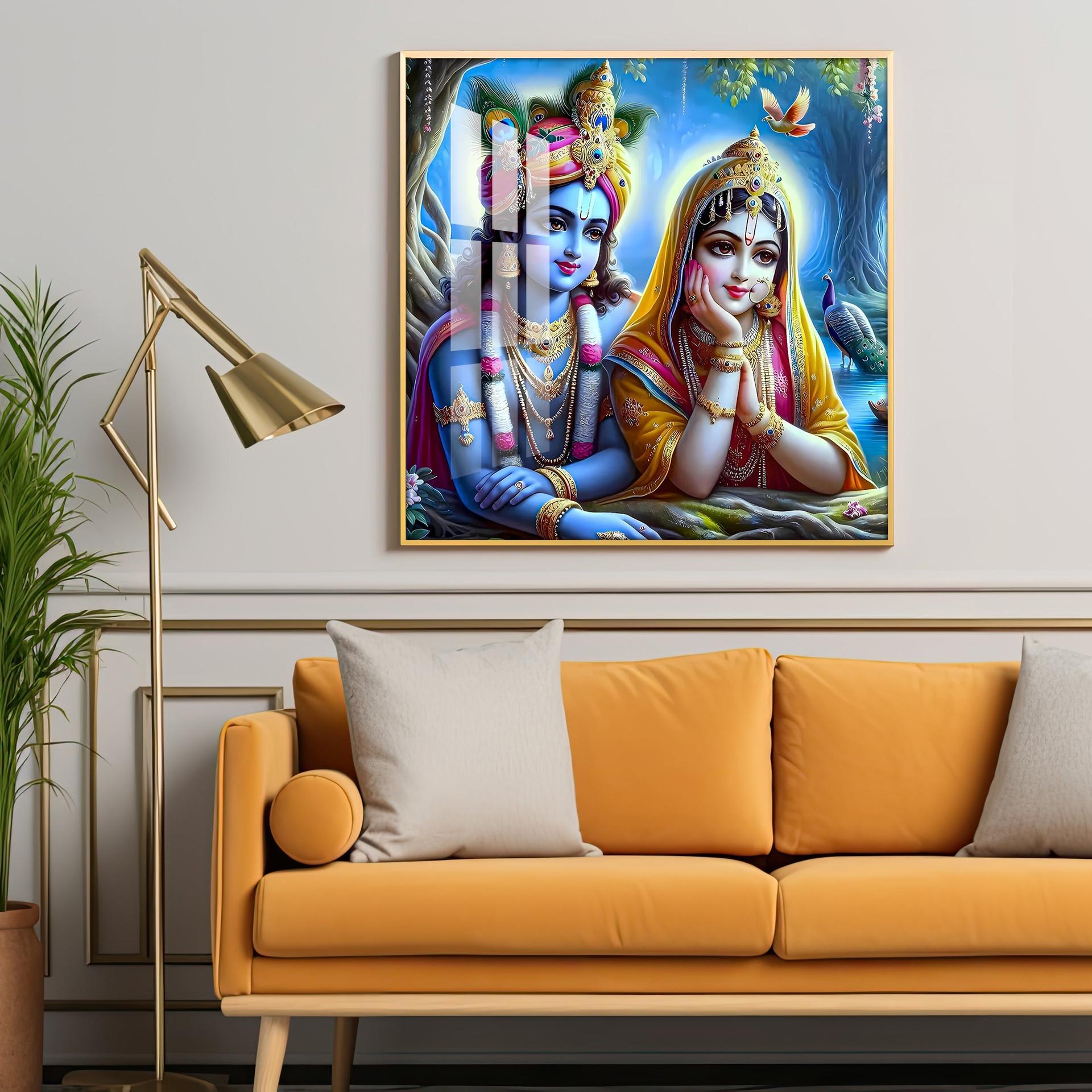 Radha Krishna In Vatika Premium Acrylic Square Wall Art - Image 11