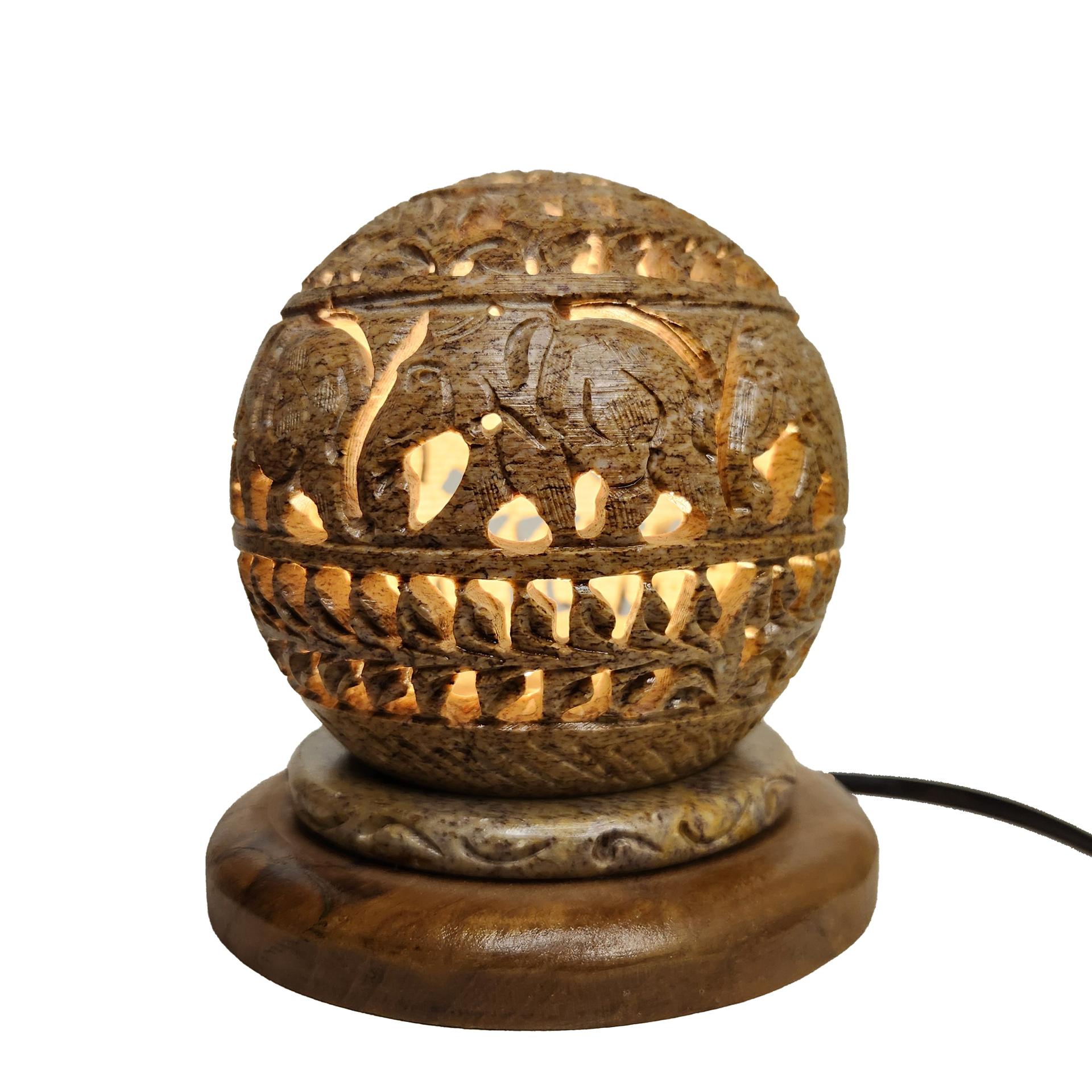 Hand-Carved Stone Lamp With Wooden Stand - Image 8