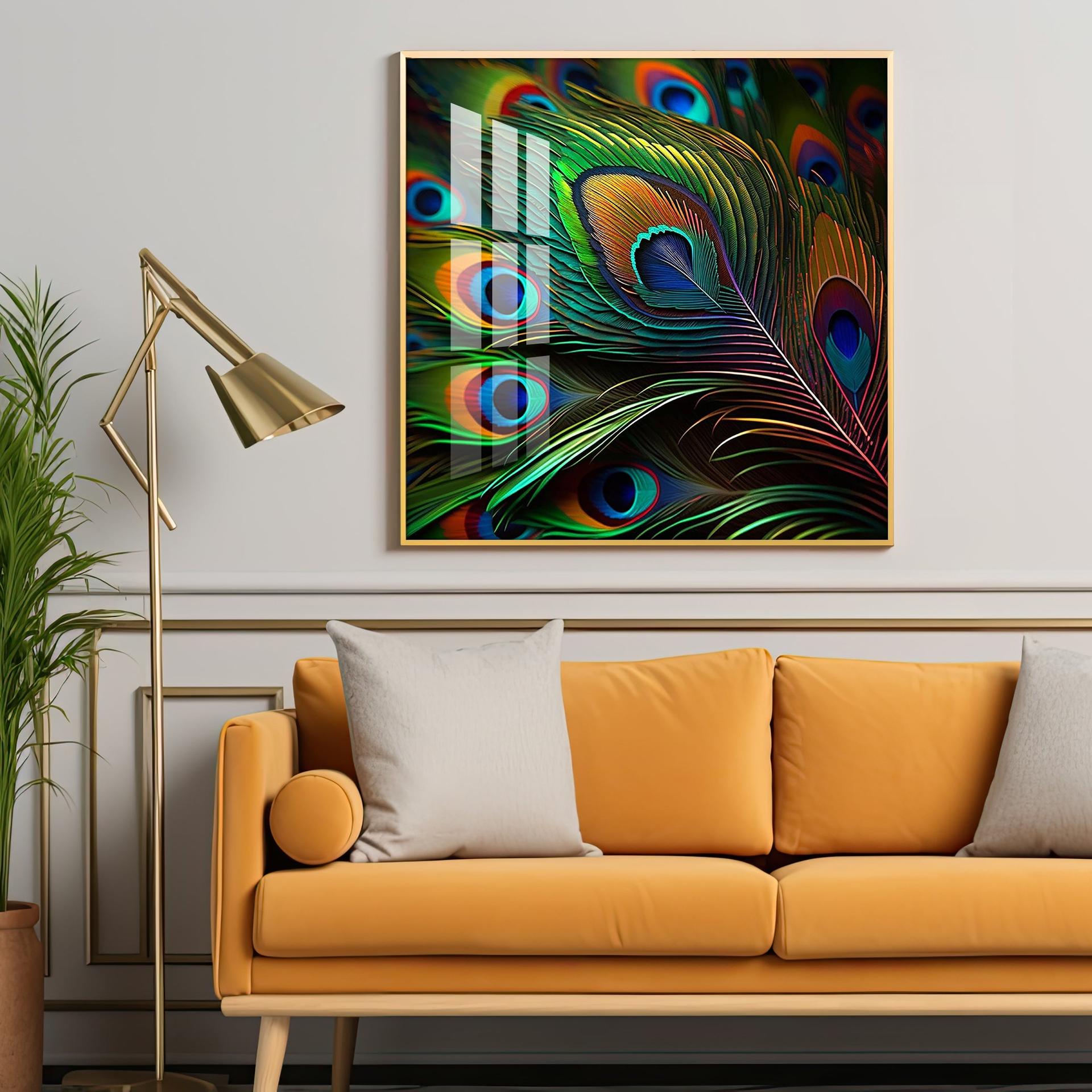 Peacock Feather Premium Acrylic Square Wall Art - Image 3