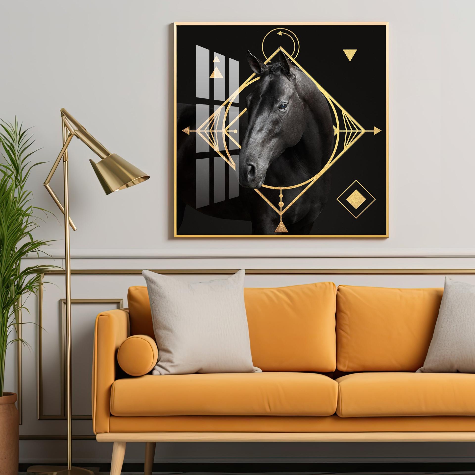 Gold Foil Horse Premium Acrylic Square Wall Art - Image 2