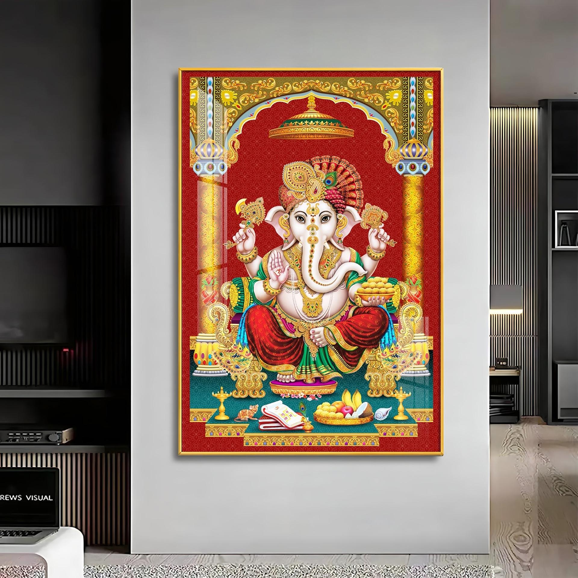 Majestic Lord Ganesha Premium Acrylic Vertical Wall Art - Image 10