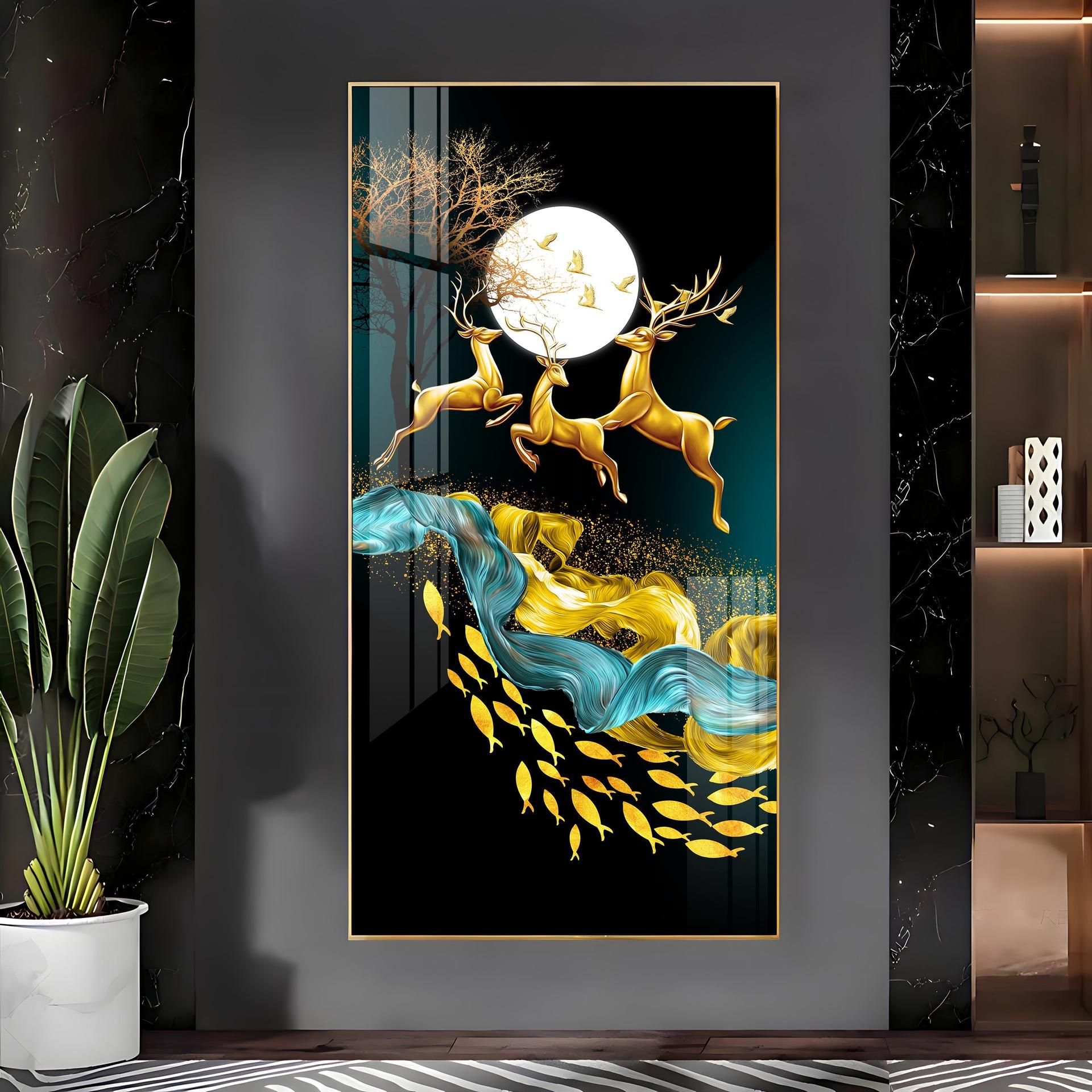 Jolly Deers With Koi Fish Premium Acrylic Vertical Wall Art - Image 4