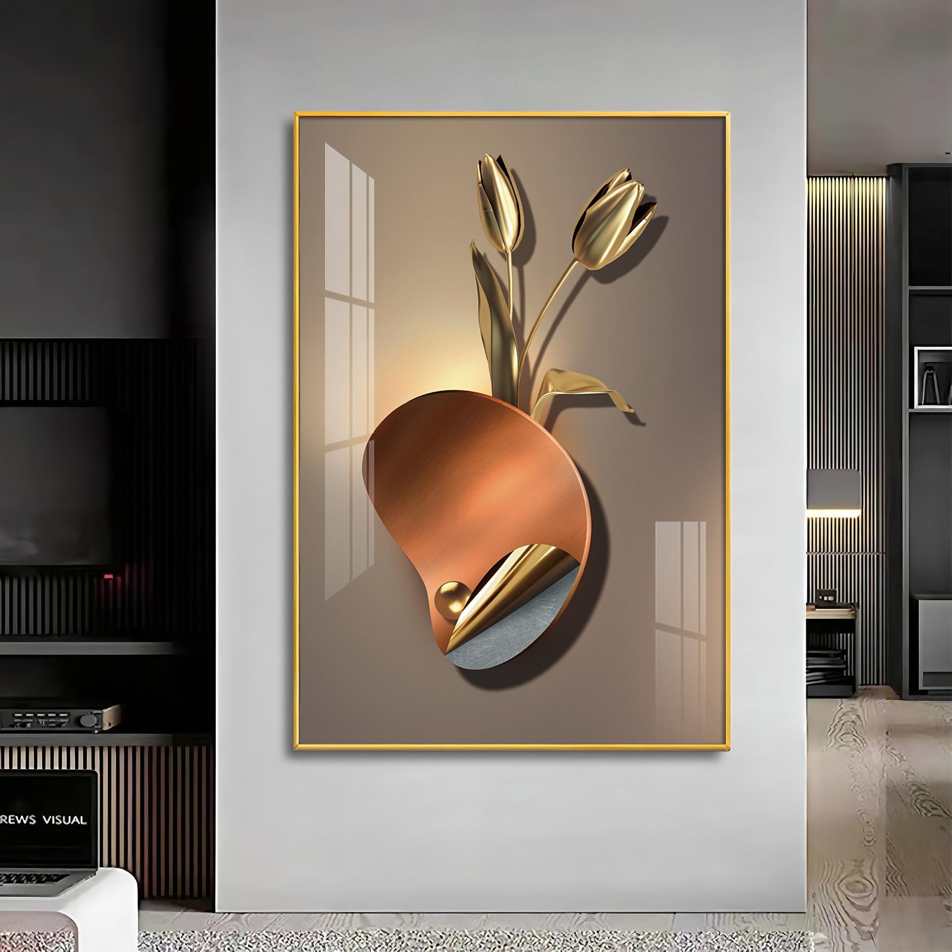 Golden Rose Aura Luxury Crystal Vertical Wall Art - Image 10