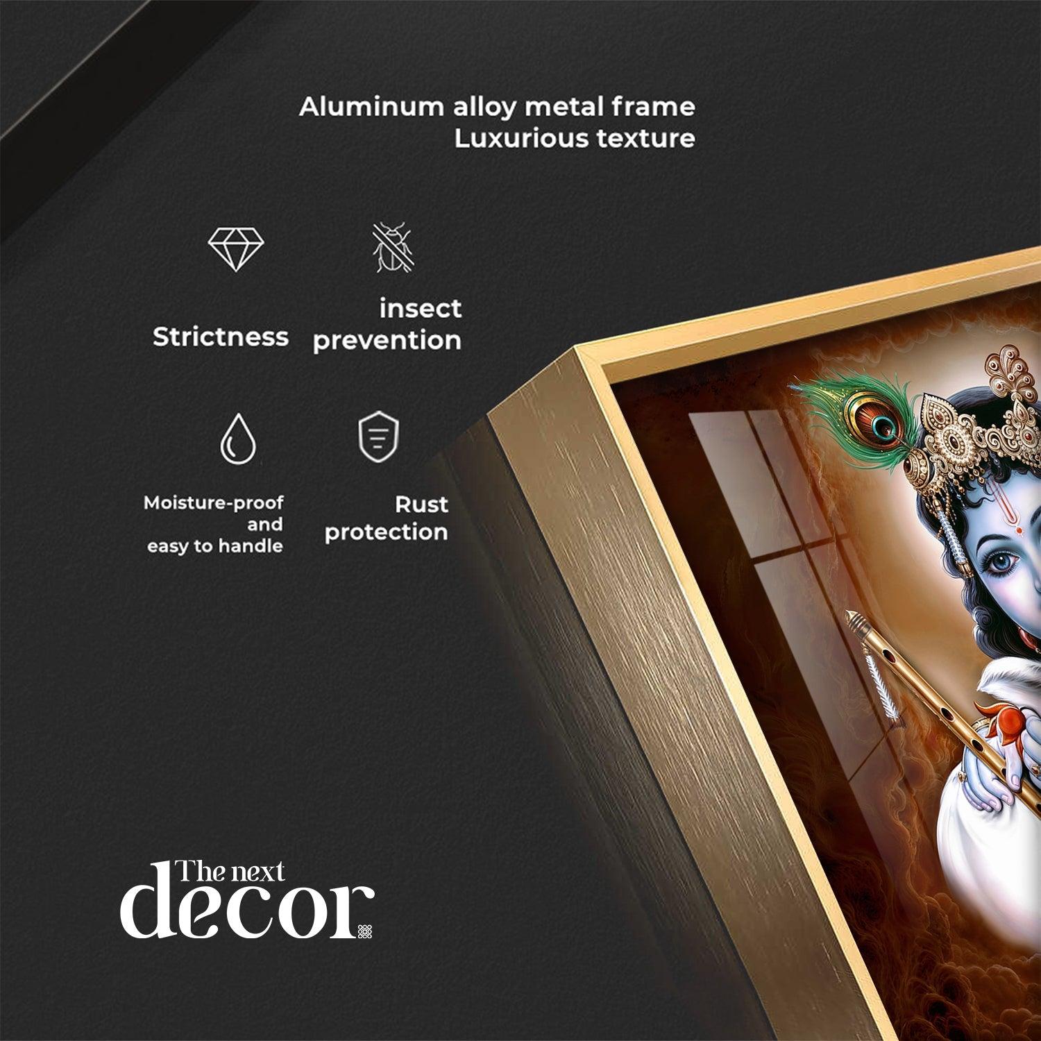 Krishna With Bansuri & Cow Premium Acrylic Horizontal Wall Art - Image 7
