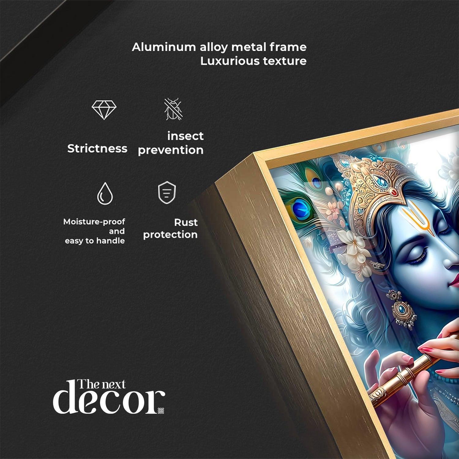 Radha Krishna With Flute Premium Acrylic Square Wall Art - Image 7
