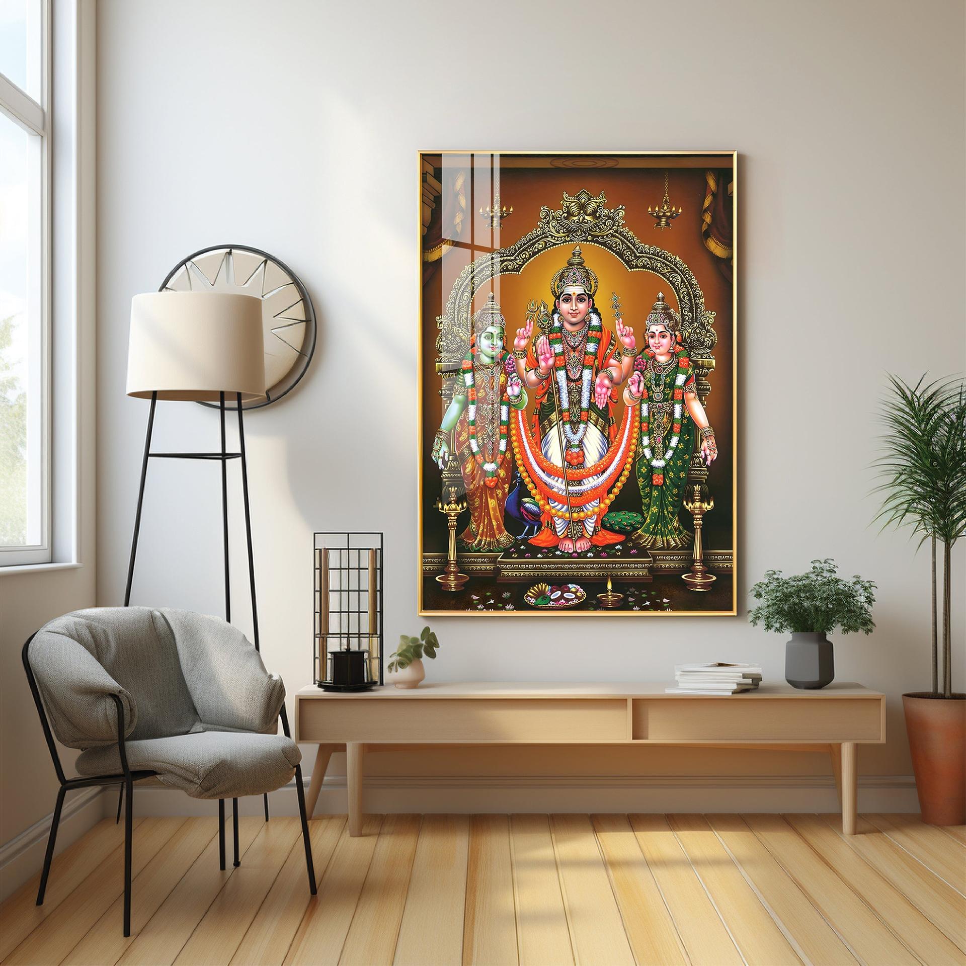 Lord Murugan Valli Deivanai Subramanya Swamy Premium Vertical Acrylic Wall Art - Image 4