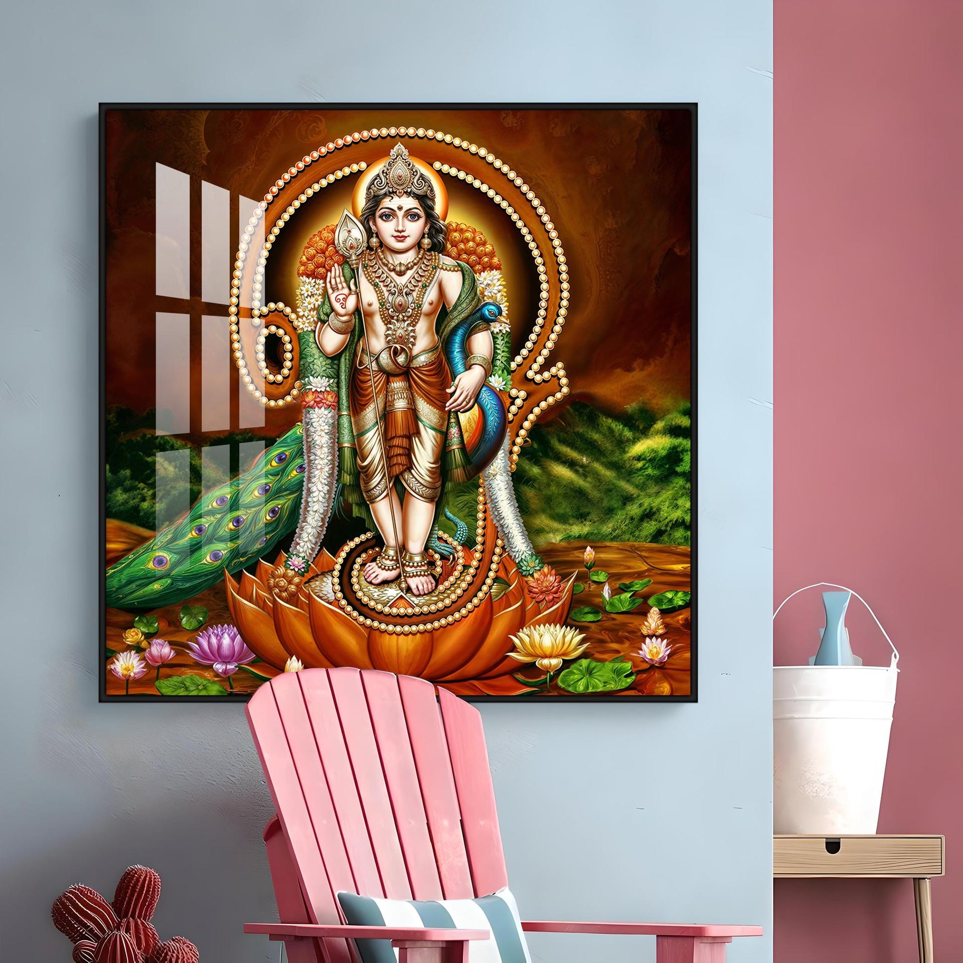 Lord Murugan Swamy Kartikey Premium Acrylic Square Wall Art - Image 16