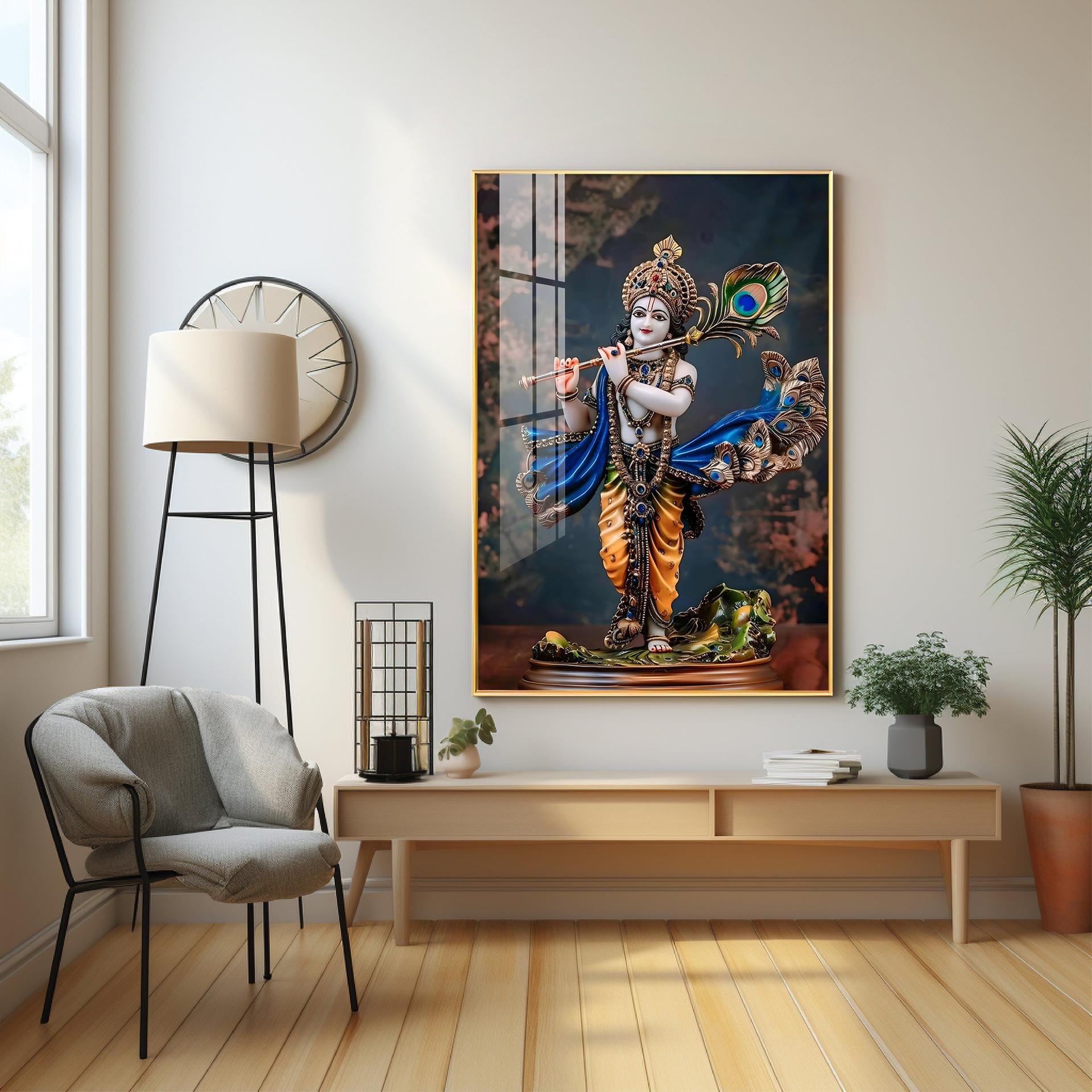 Divine Harmony Of Krishna Premium Vertical Acrylic Wall Art - Image 4