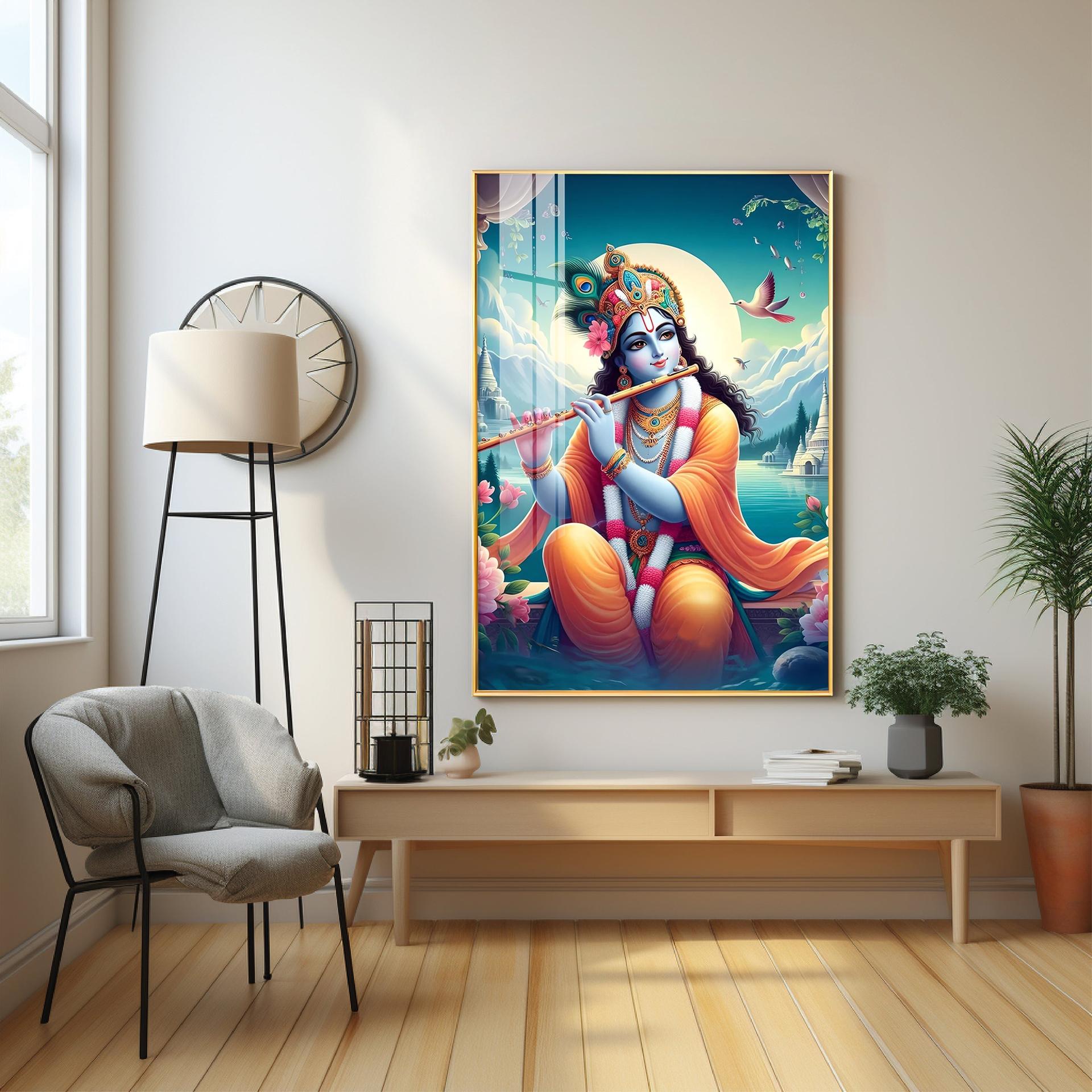 Lord Krishna Devotion Premium Vertical Acrylic Wall Art - Image 5