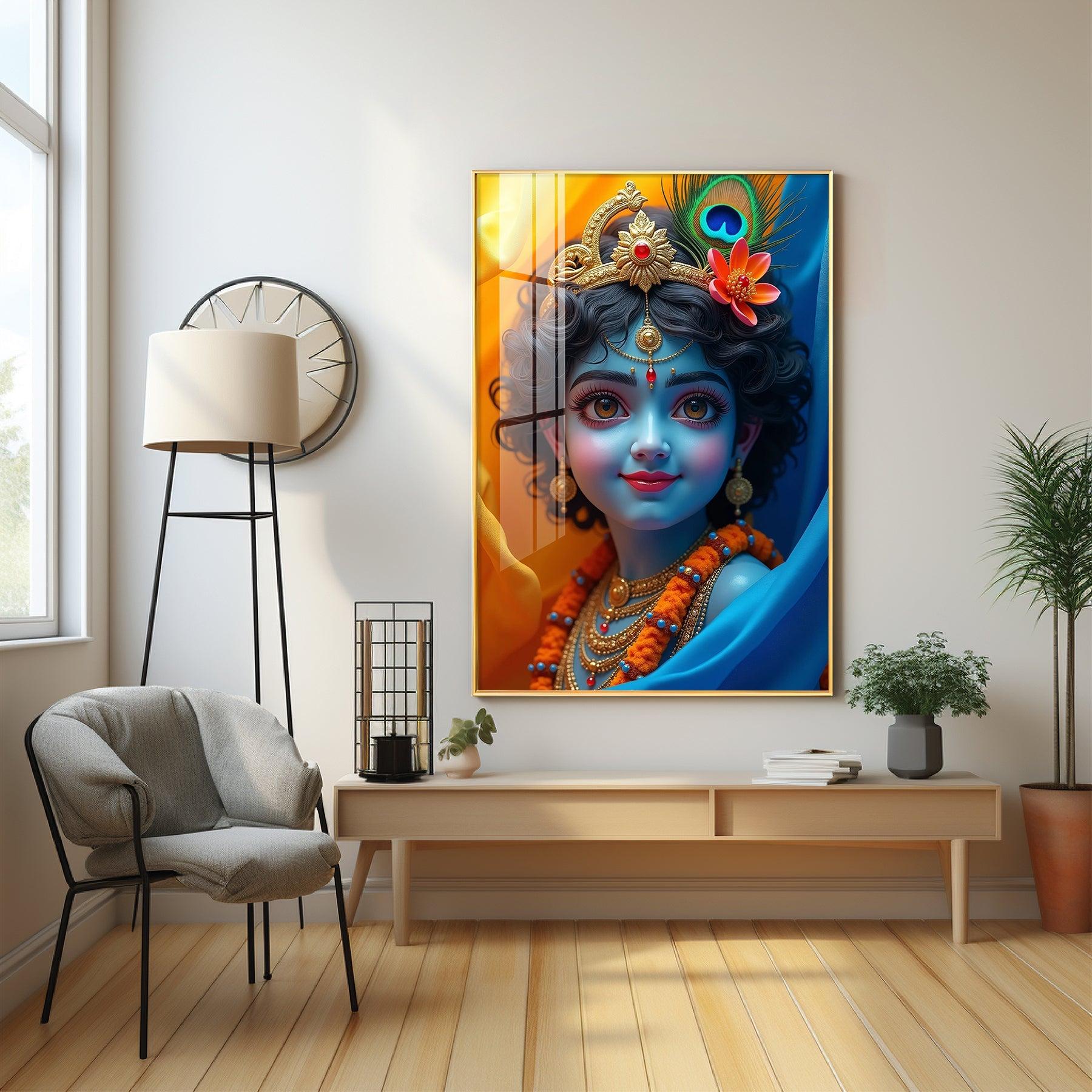 Krishna Smiling Reflection Premium Acrylic Wall Art - Image 2