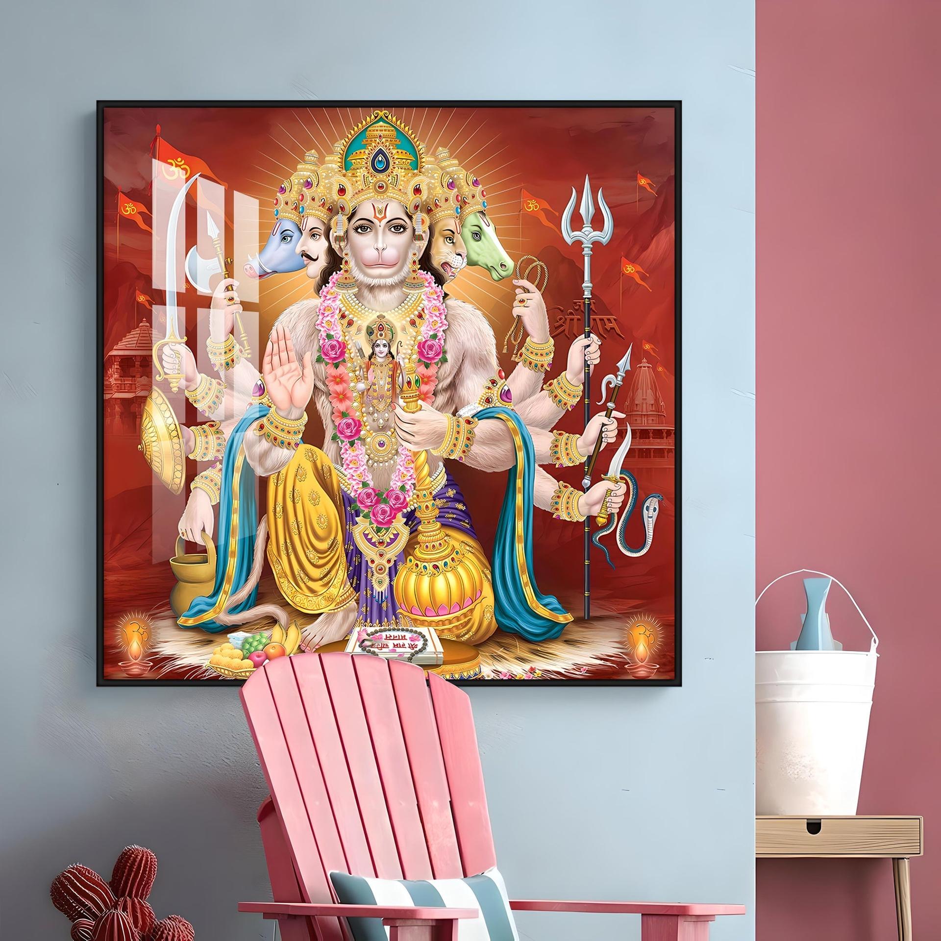 Panchmukhi Hanuman Premium Acrylic Square Wall Art - Image 14