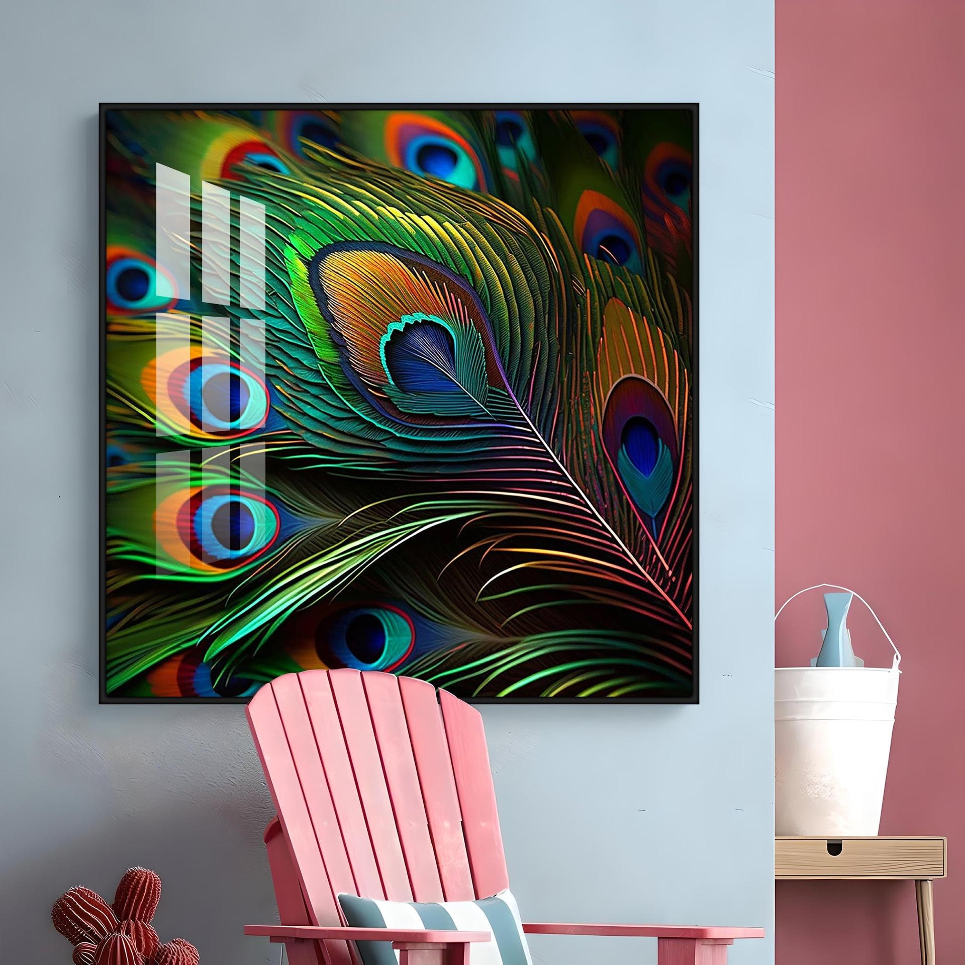 Peacock Feather Premium Acrylic Square Wall Art - Image 10