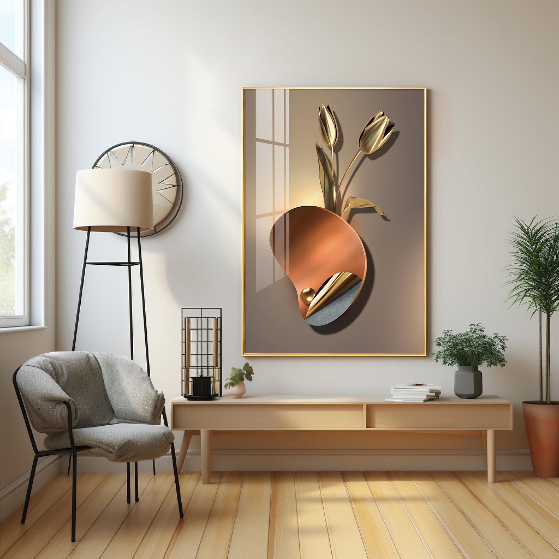 Golden Rose Aura Luxury Crystal Vertical Wall Art - Image 4