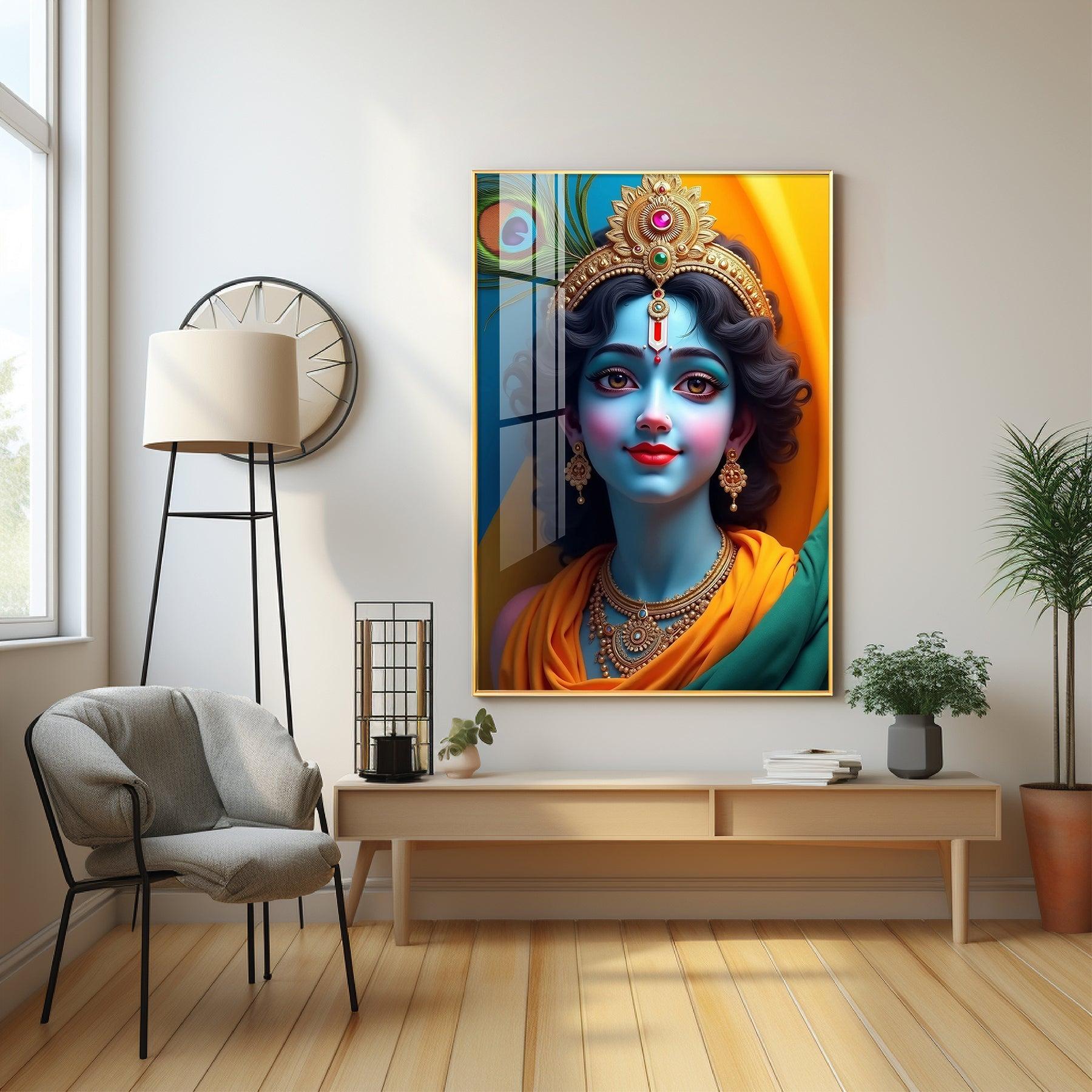 Krishna In Vivid Hues Premium Acrylic Wall Art - Image 2