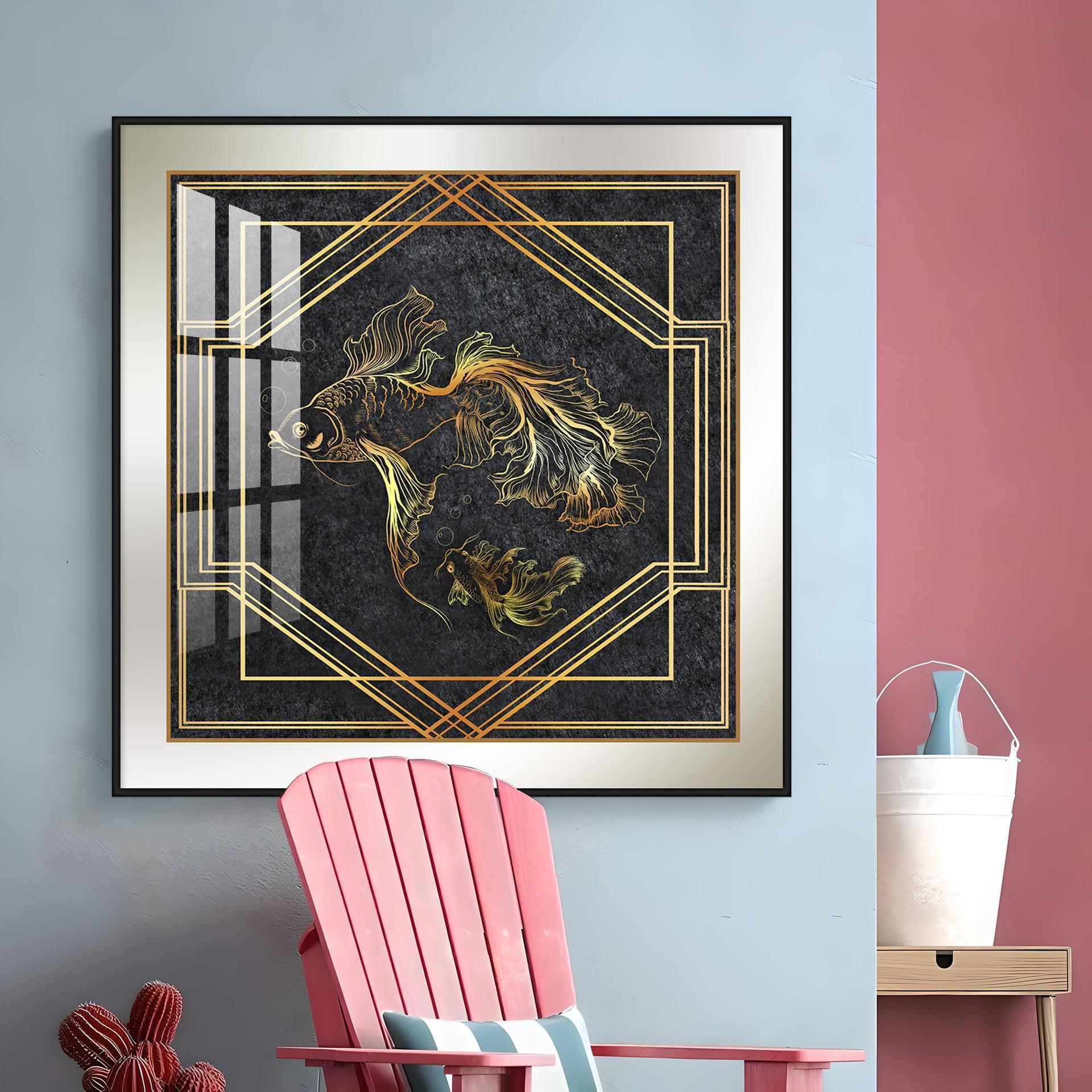 Modern Fashionable Gold Foil Goldfish Premium Acrylic Square Wall Art - Image 9