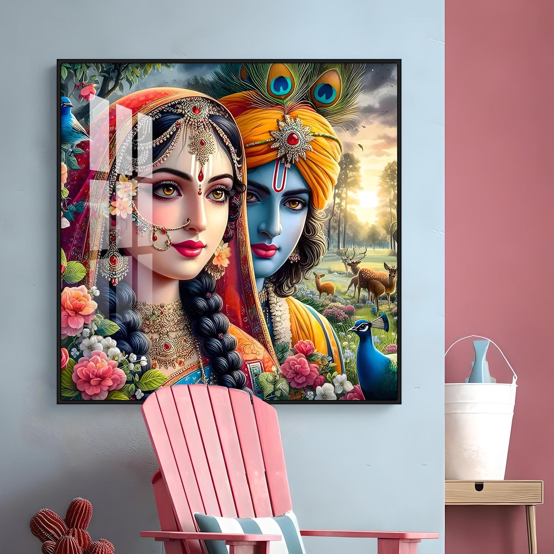 Lovely Radha Krishna Premium Acrylic Square Wall Art - Image 15