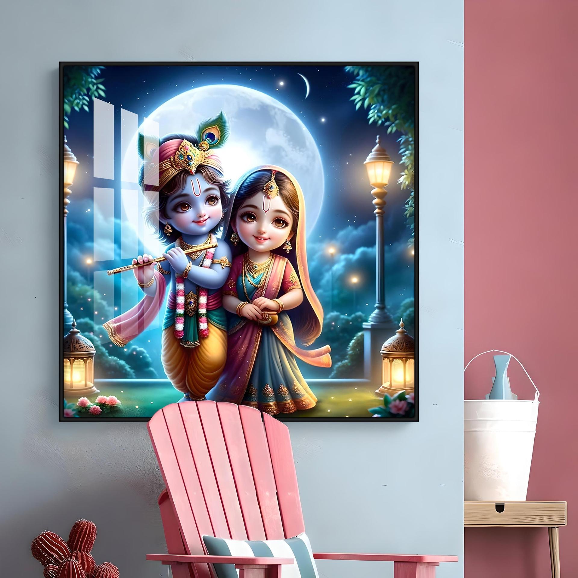 Cute Radha Krishna Premium Acrylic Square Wall Art - Image 8