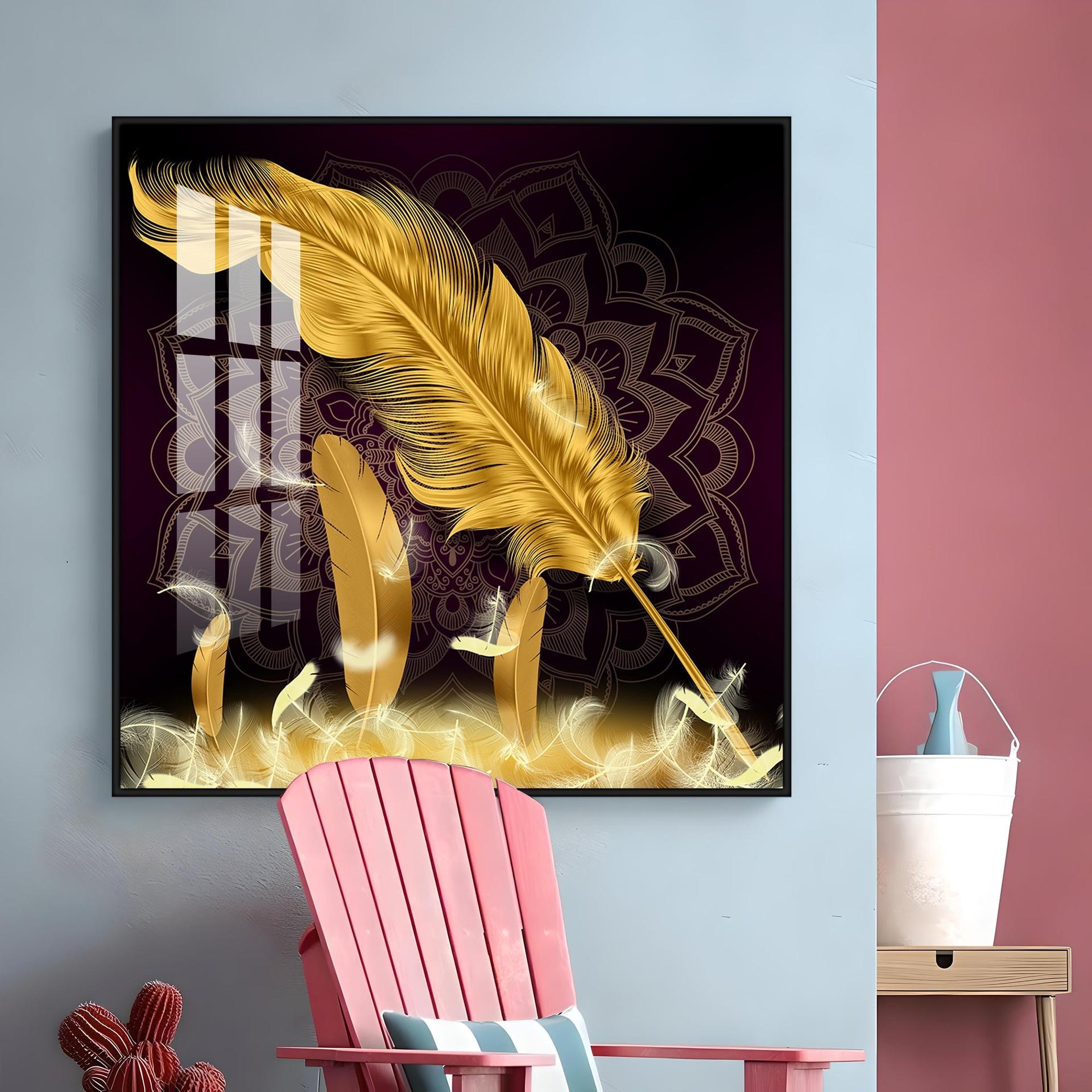 Golden Feather Light Luxury Premium Acrylic Square Wall Art - Image 9