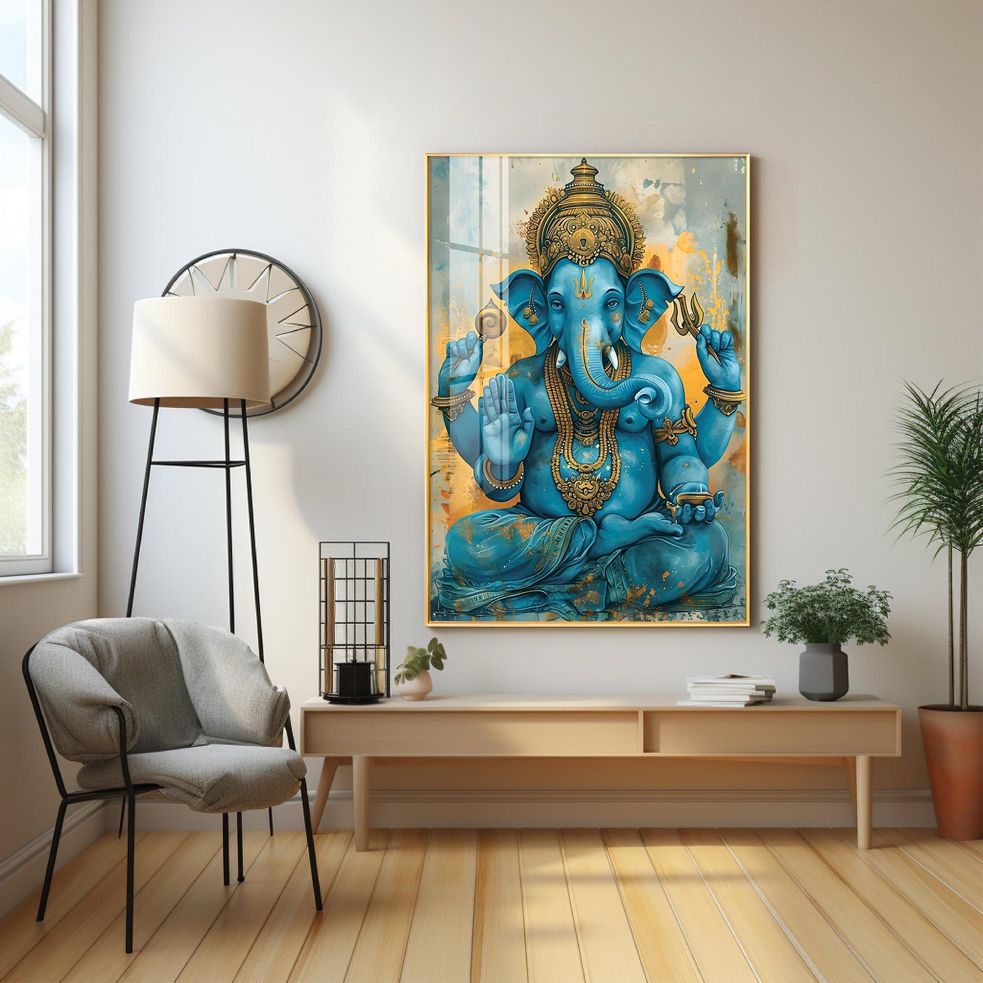 Majestic Blue Ganesha Premium Vertical Acrylic Wall Art - Image 4