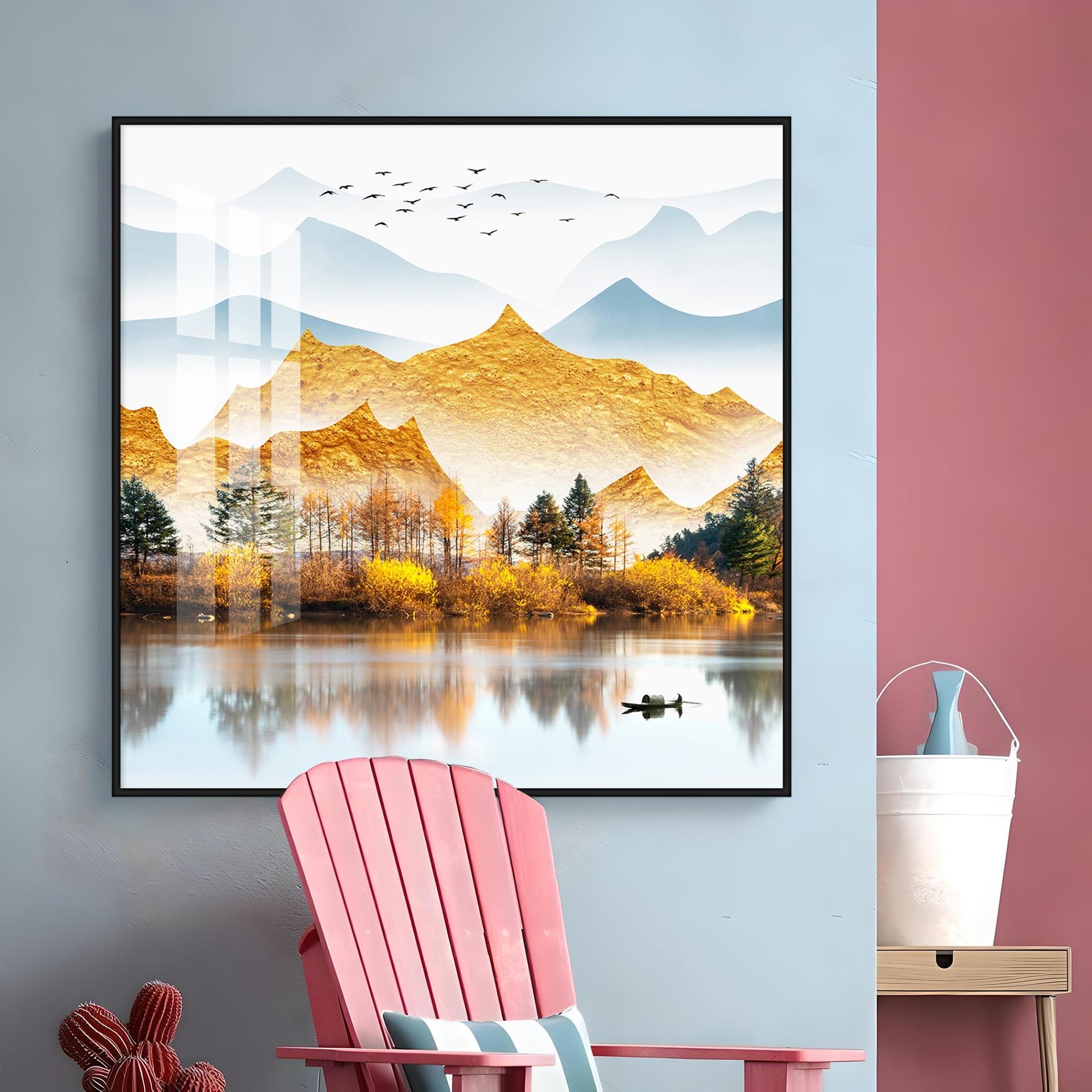 Sun Kissed Mountains Premium Acrylic Square Wall Art - Image 12