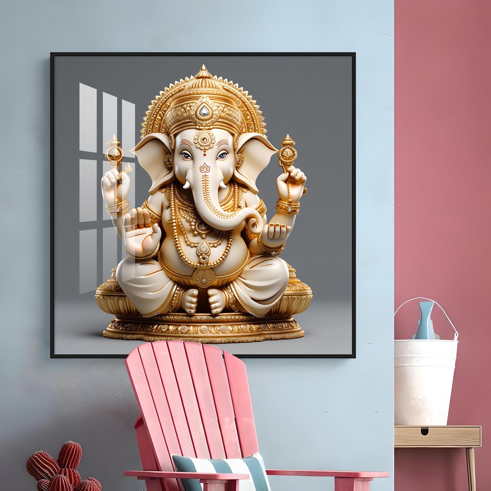 Cute Ganpati Premium Acrylic Square Wall Art - Image 12