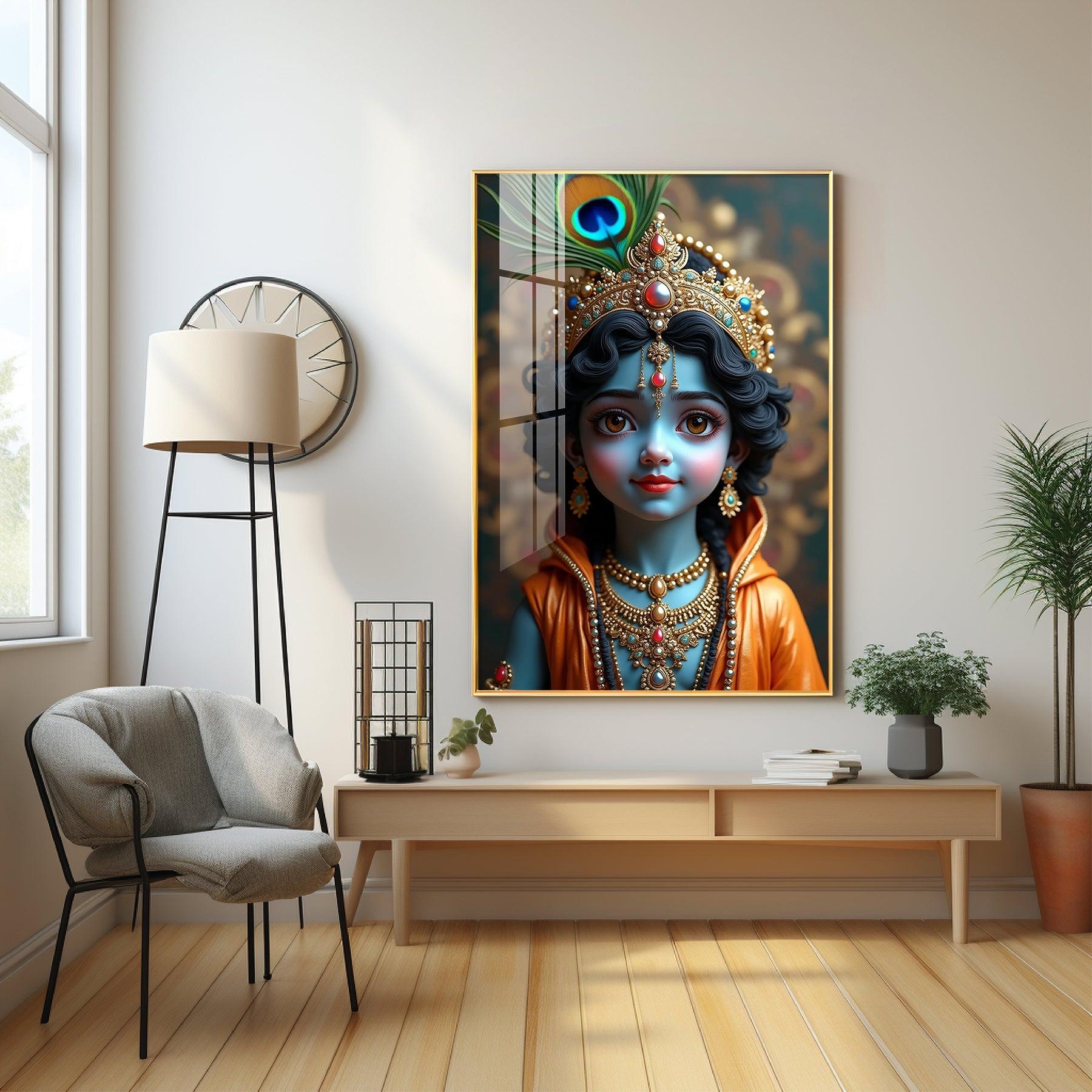 Cute Portriate Of Little Krishna Premium Acrylic Wall Art - Image 3