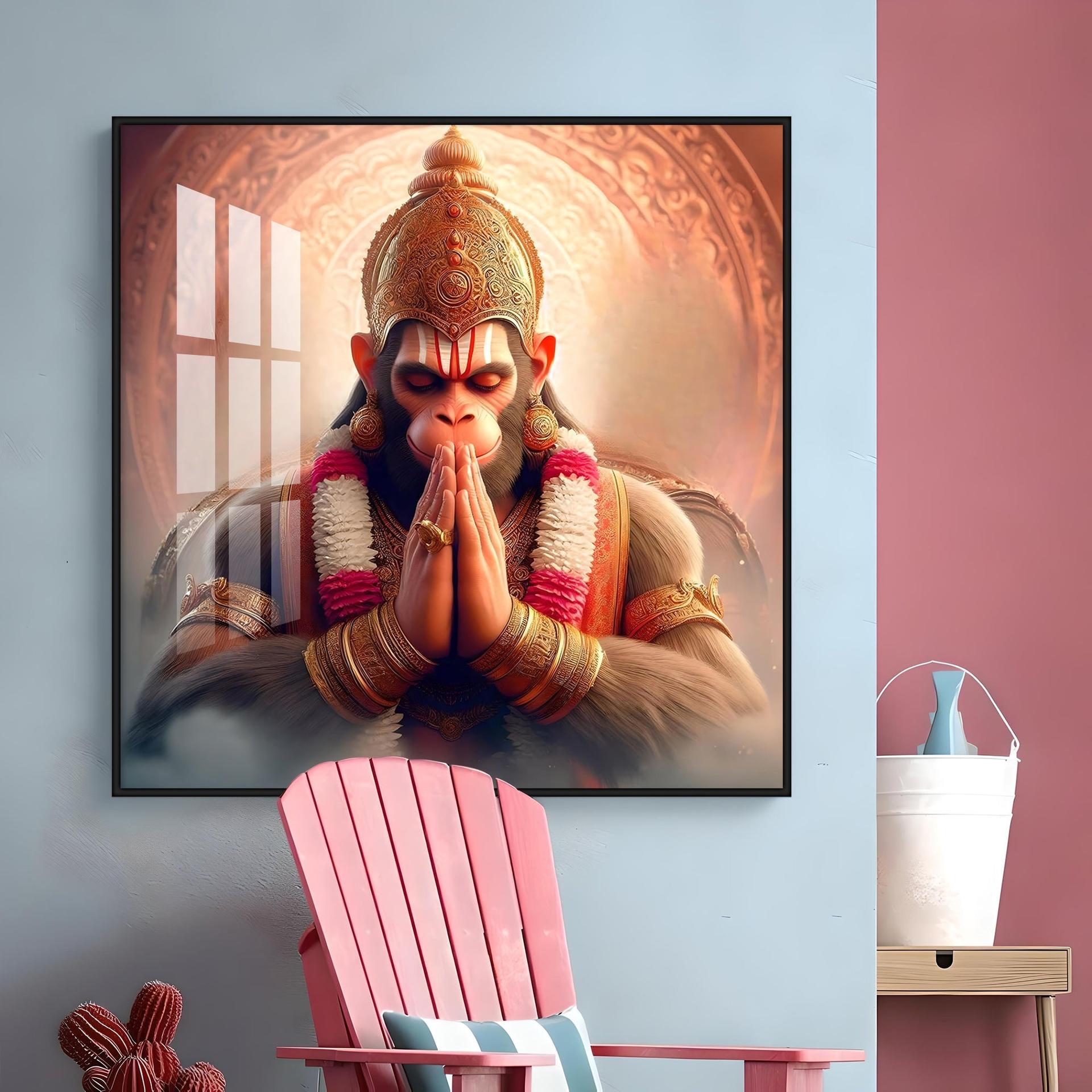 Powerful Hanuman Ji Premium Acrylic Square Wall Art - Image 14