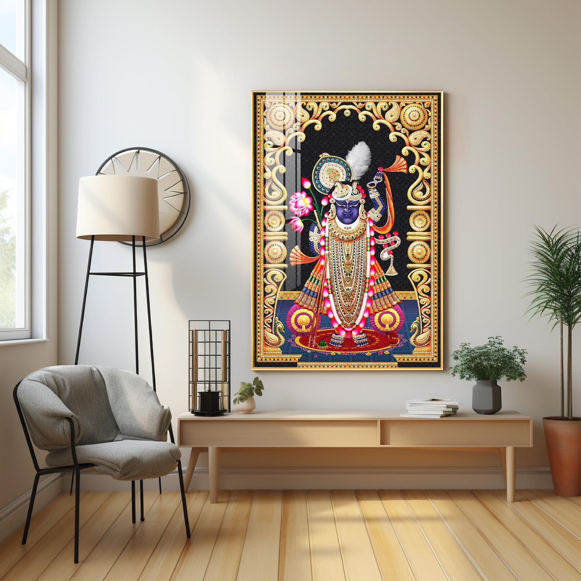 Celestial Krishna Premium Acrylic Vertical Wall Art - Image 3