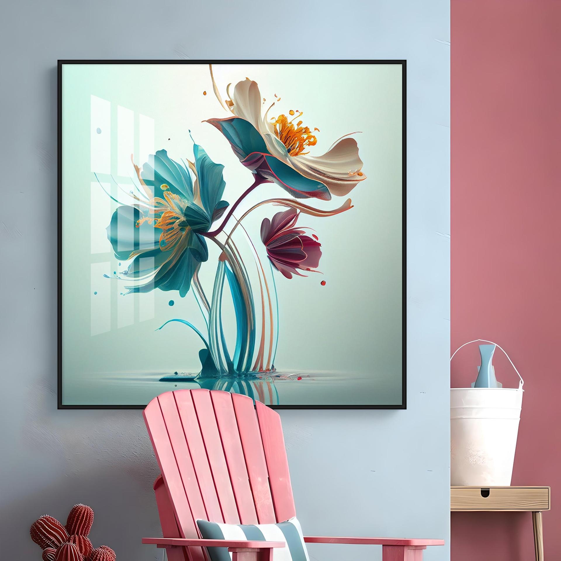 Beautiful Surrealistic Flowers Premium Acrylic Square Wall Art - Image 10