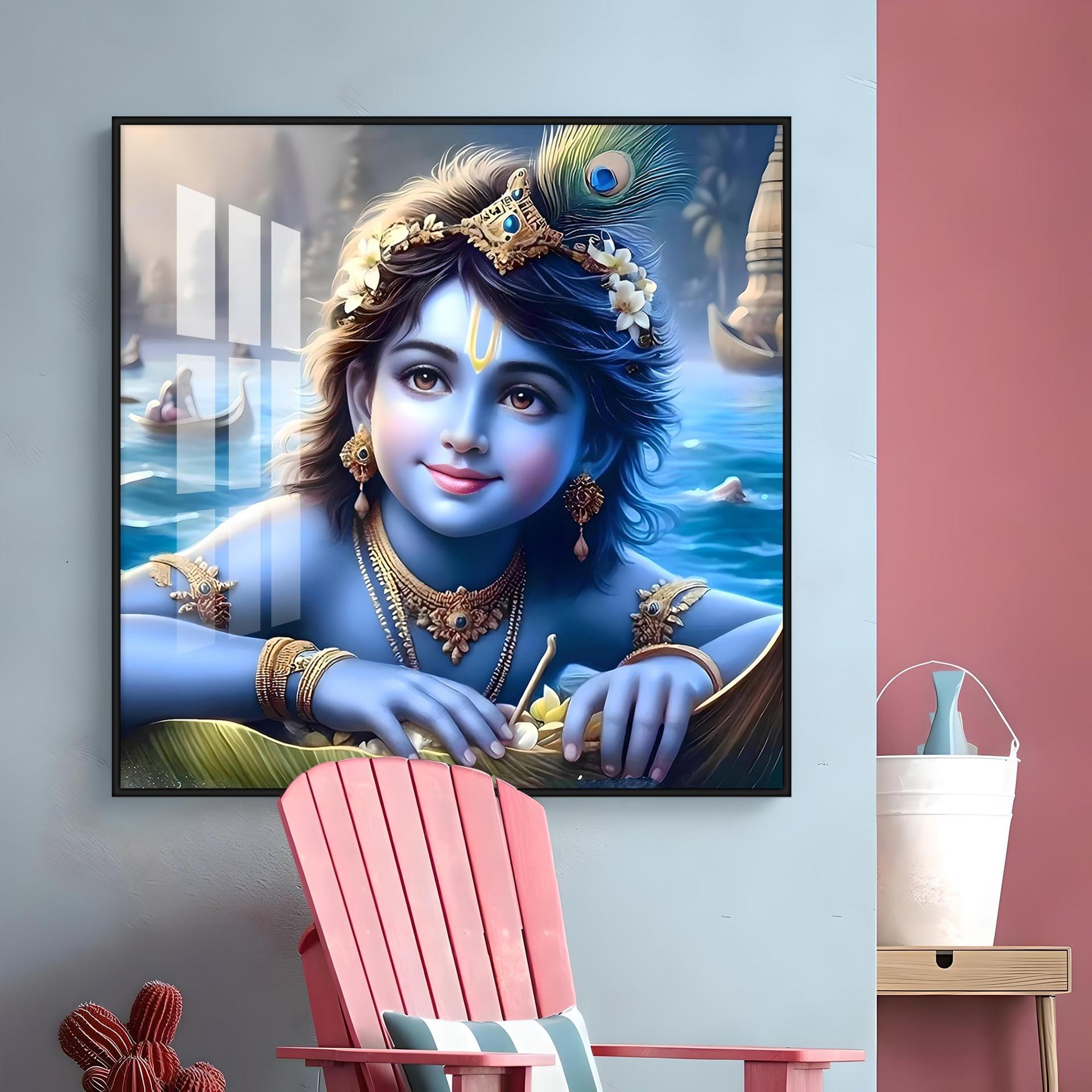 Little Krishna Premium Acrylic Square Wall Art - Image 8
