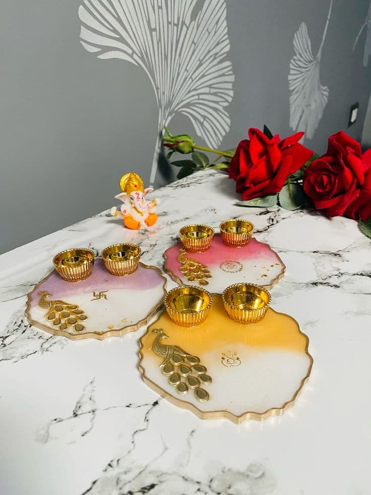 Handmade Customizable Resin Aarti Thali - Image 4