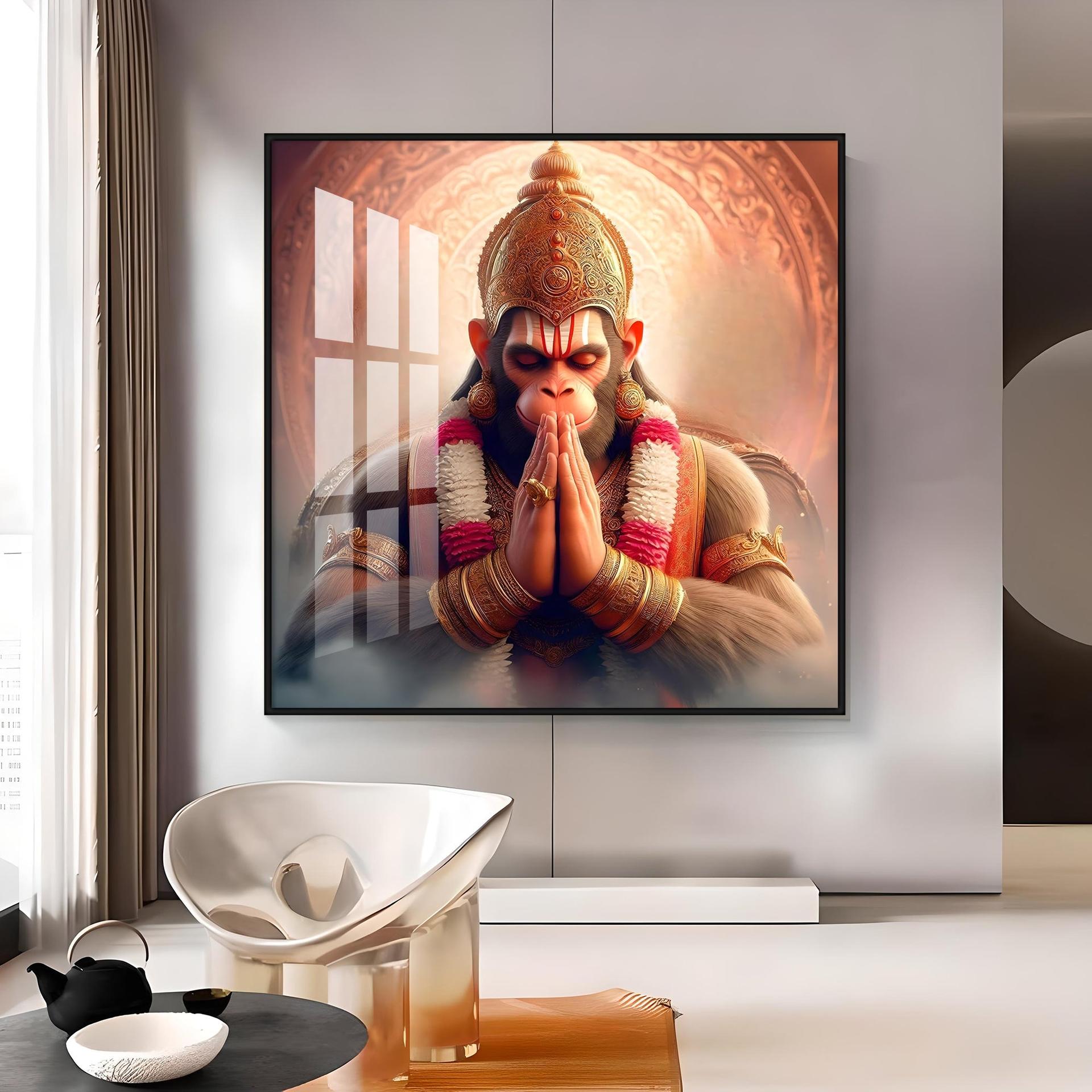 Powerful Hanuman Ji Premium Acrylic Square Wall Art - Image 12
