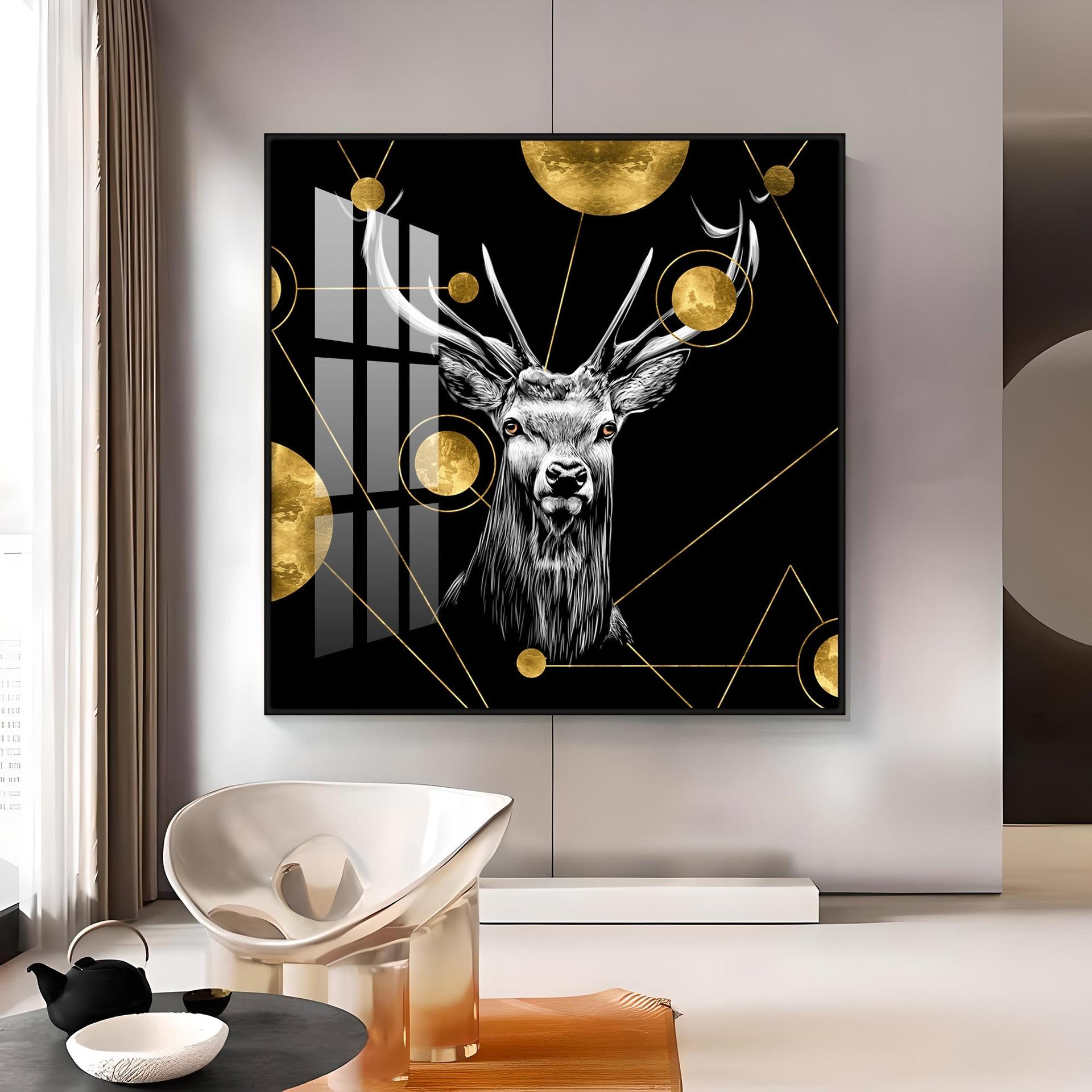 Light Luxury Elk Abstract Art Living Room Premium Acrylic Square Wall Art - Image 16