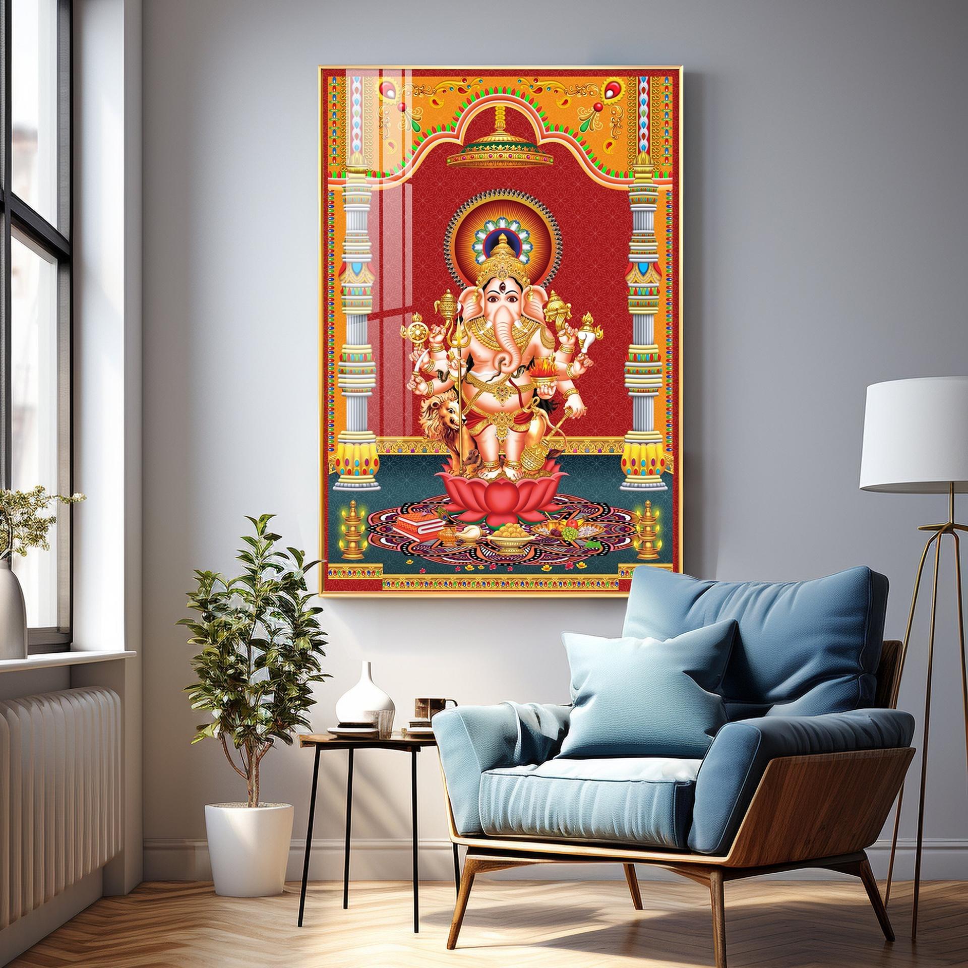 Lord Ganesh Blessings Premium Acrylic Vertical Wall Art - Image 2