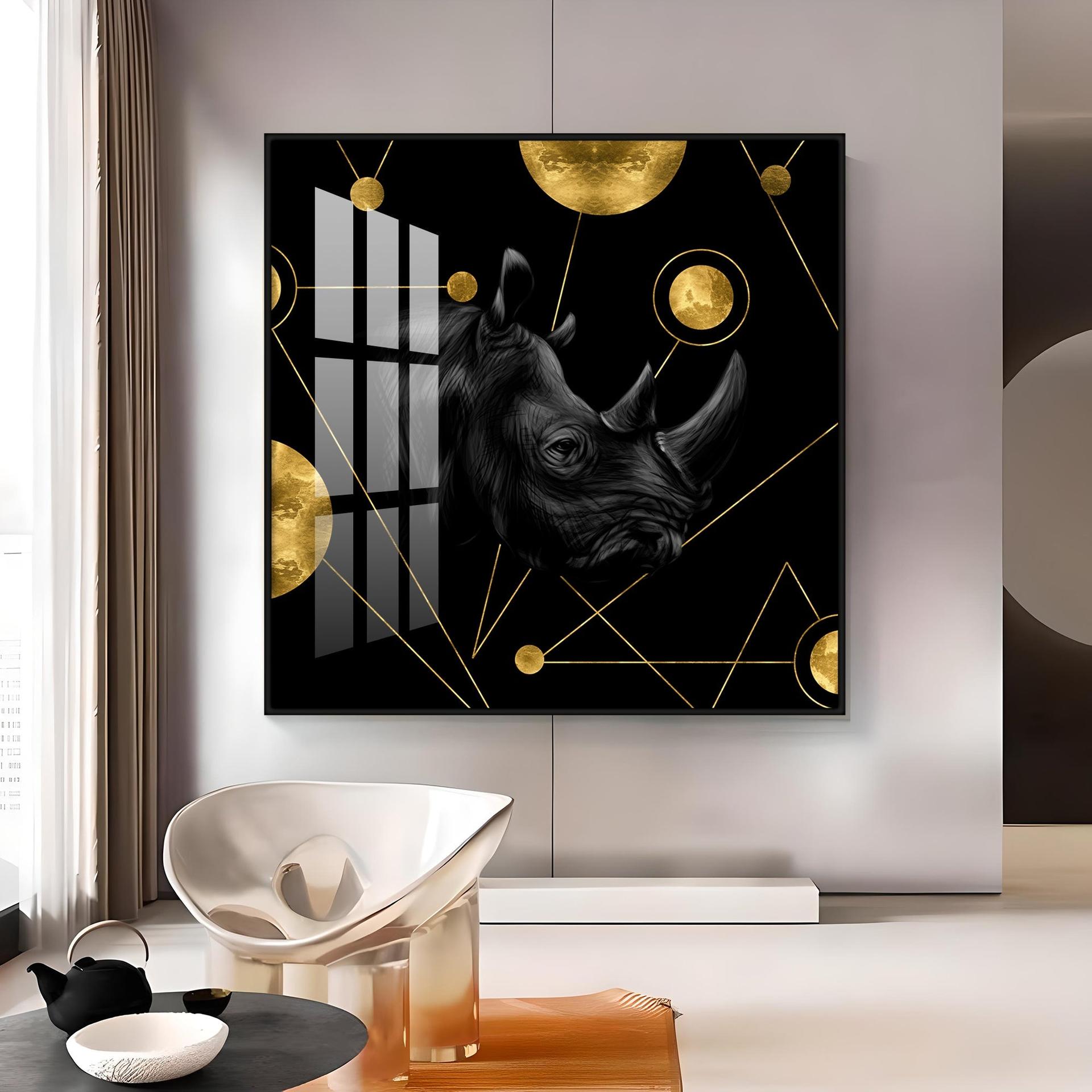 Golden Rhinoceros Luxury Art Premium Acrylic Square Wall Art - Image 8